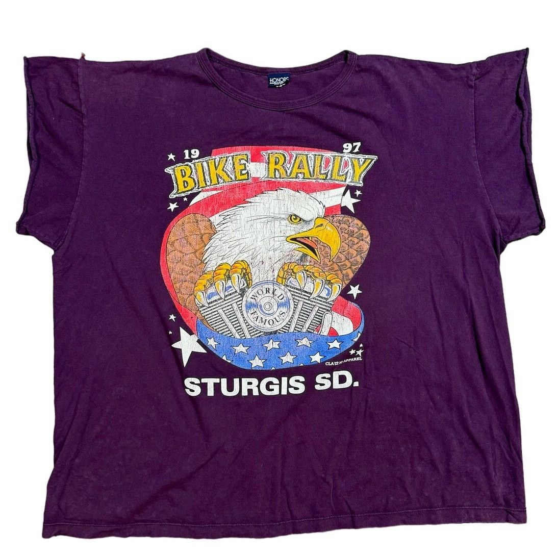Vintage Vintage 1997 Sturgis Bike Week Purple T-Shirt Cropped Sleeve Size 3XL / US 20-22 - 1 Thumbnail