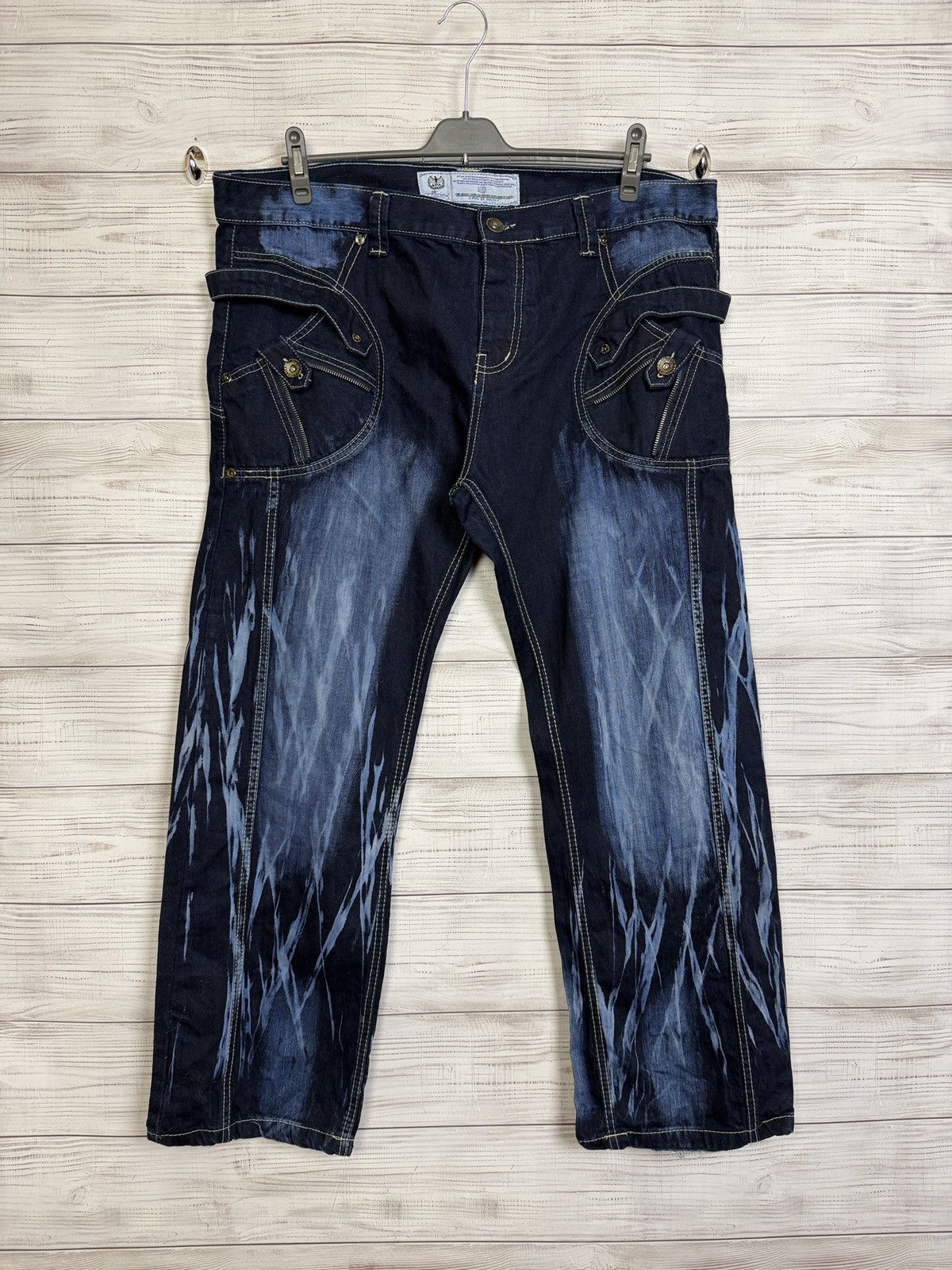 Other Archive Y2K Distressed Heavy Stitch Flare Jeans Dark Wash Size US 38 / EU 54 - 1 Thumbnail