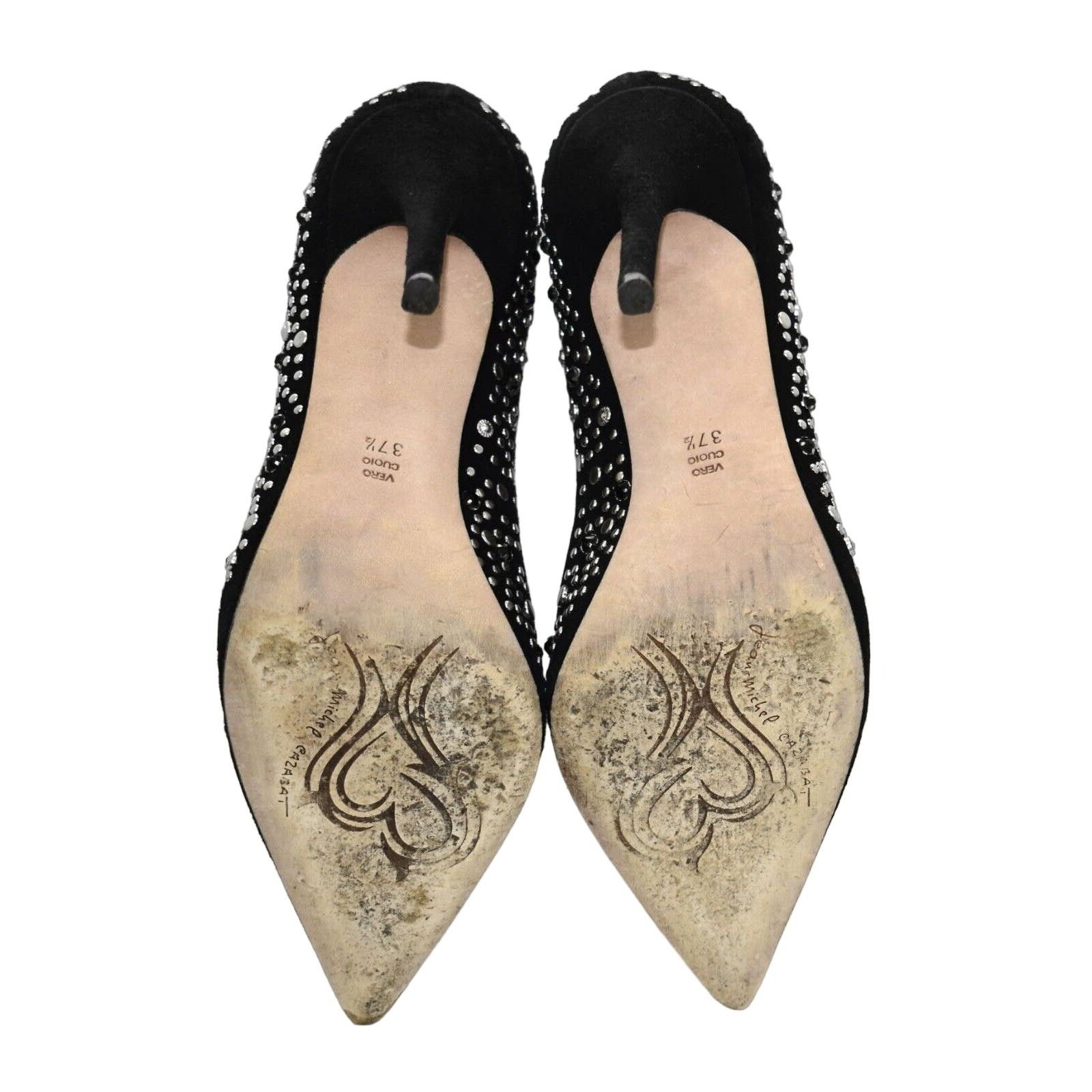 CAZABAT B0 JEAN MICHEL CAZABAT Elle Black Suede Crystal Heels 37.5 Size US 7.5 / IT 37.5 - 6 Thumbnail