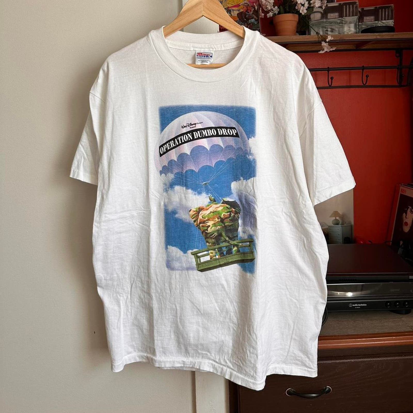 Image of Disney x Made In USA Vintage Operation Dumbo Drop Movie Shirt in White, Men's (Size XL)