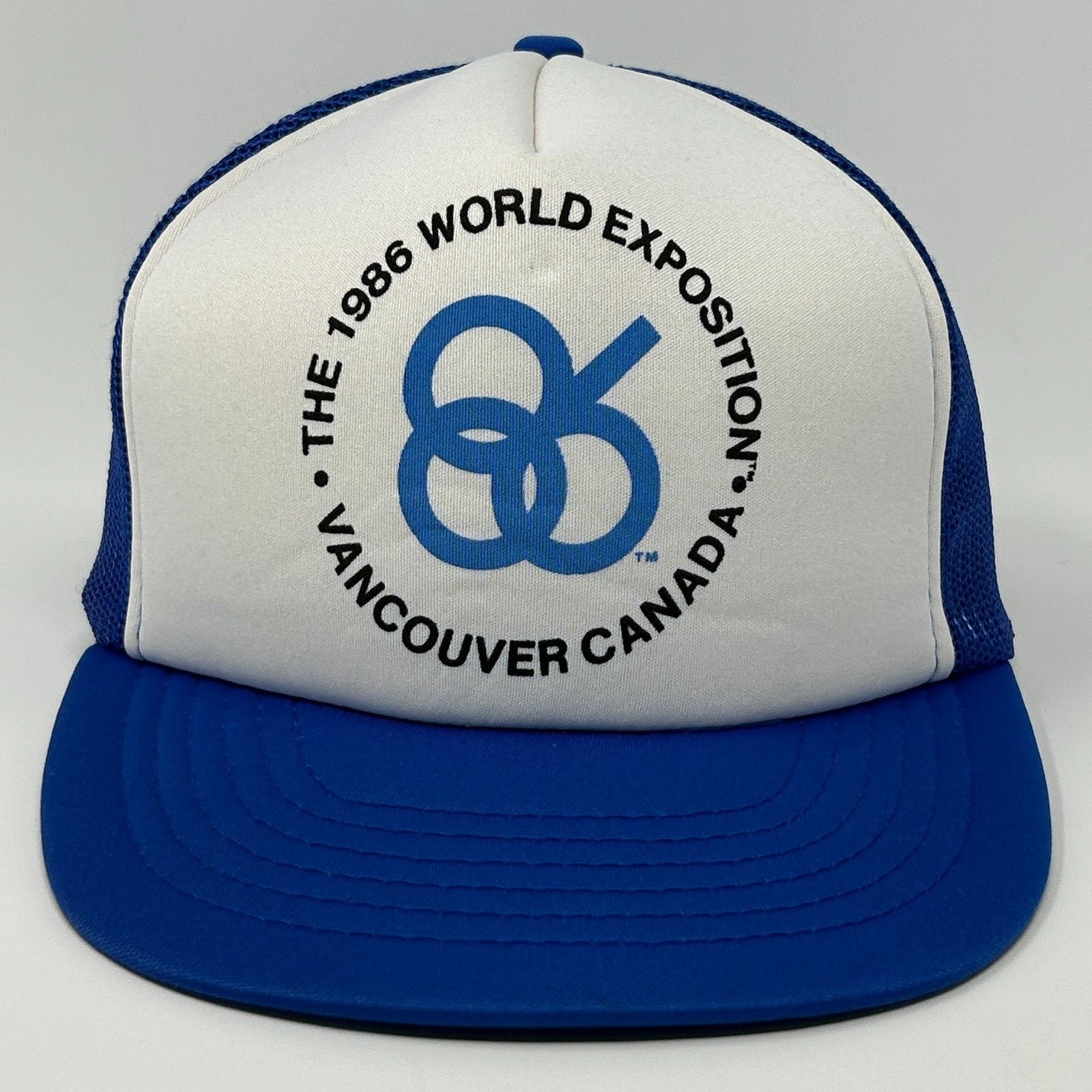 Vintage Vintage 1986 World Exposition Trucker Hat Baseball Cap Blue Size ONE SIZE - 1 Thumbnail