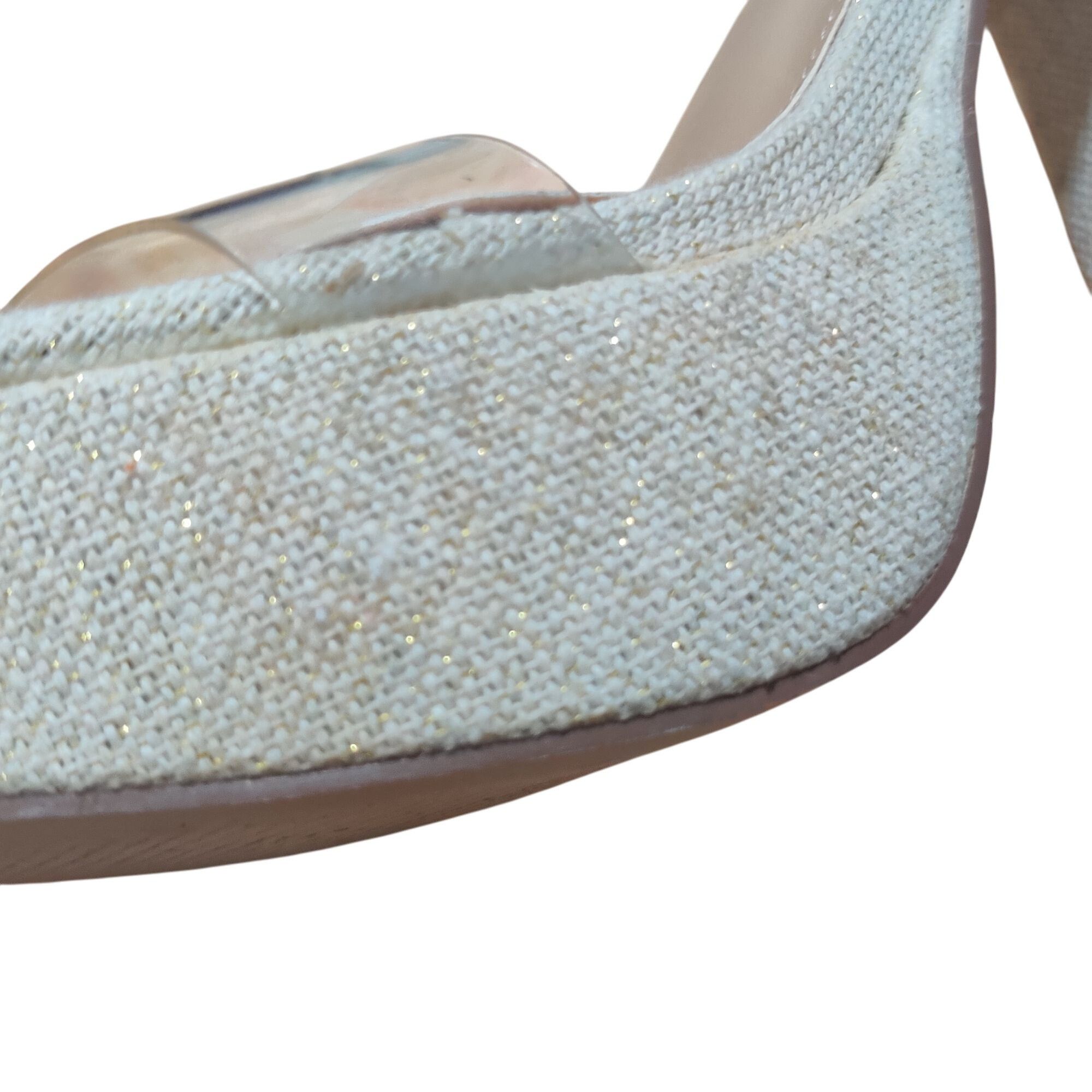 Other JustFab 8 Platform Block Heel Clear Strap Sandals Gold Glitt Size US 8 / IT 38 - 7 Thumbnail