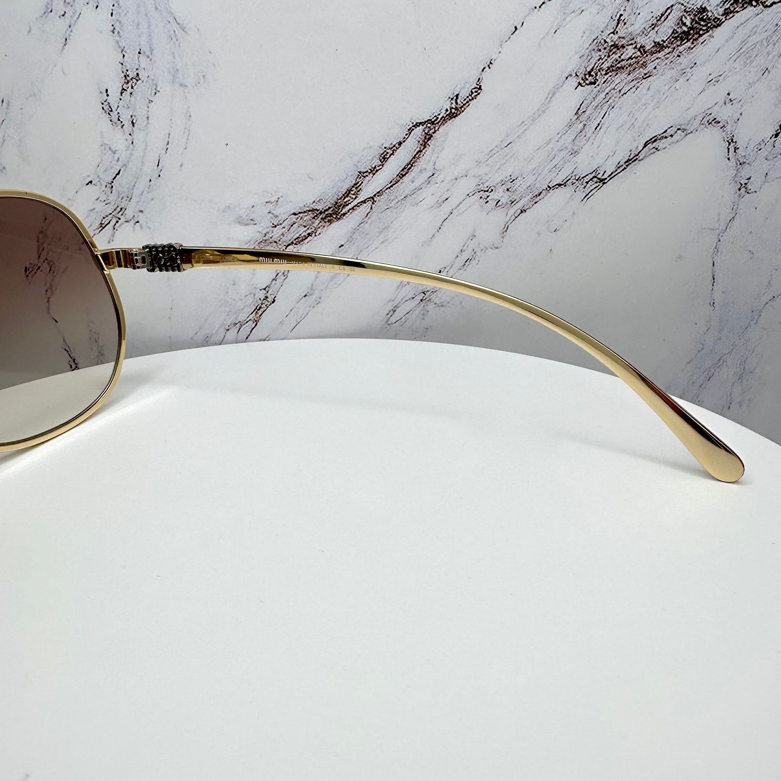 Miu Miu New MIU MIU Sunglasses Gold Brown Gradient Metal Aviator Size ONE SIZE - 12 Thumbnail