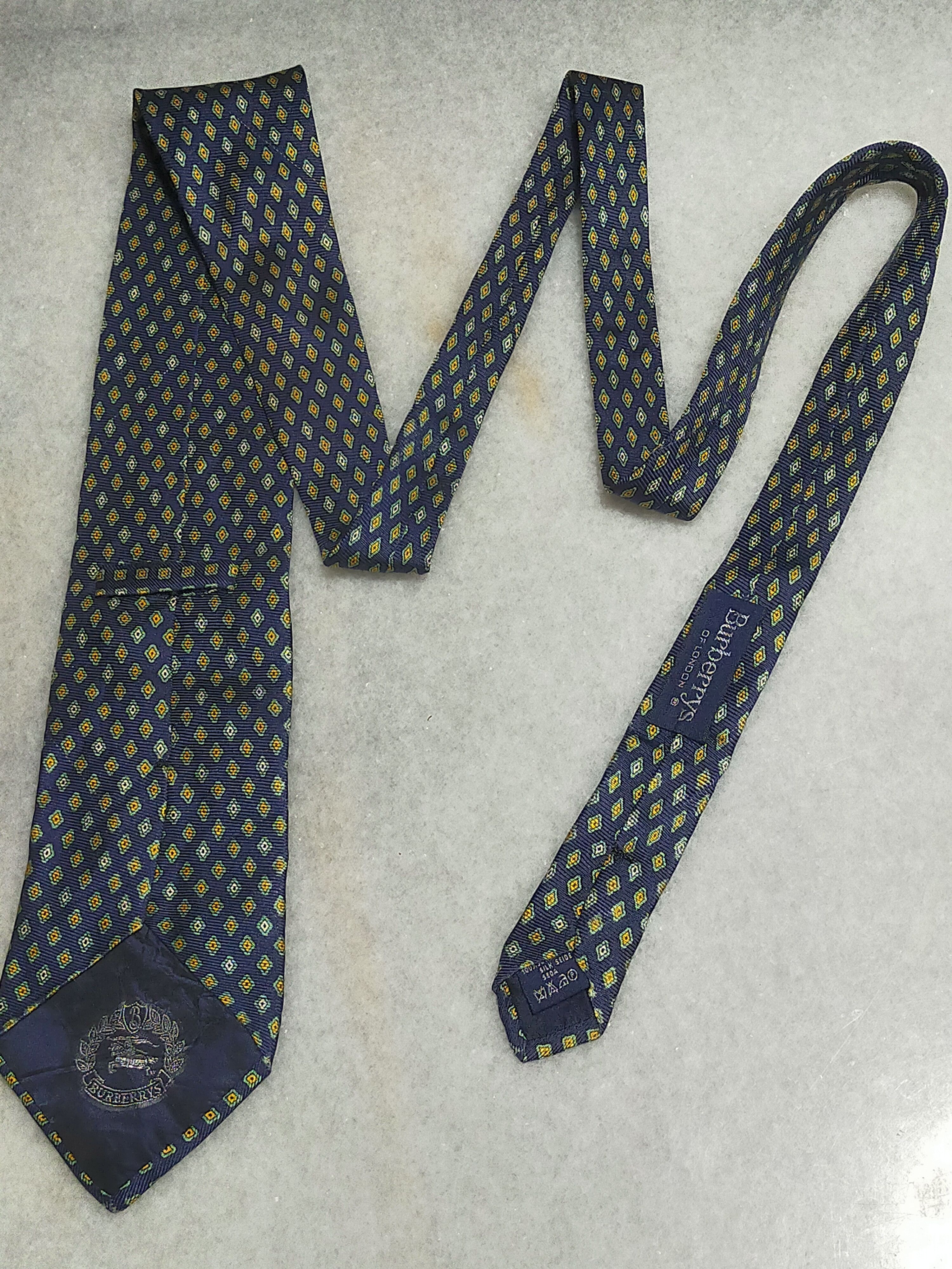 Burberry × Vintage BURBERRYS VINTAGE YELLOW DIAMOND PATTERN SILK TIE Size ONE SIZE - 5 Thumbnail