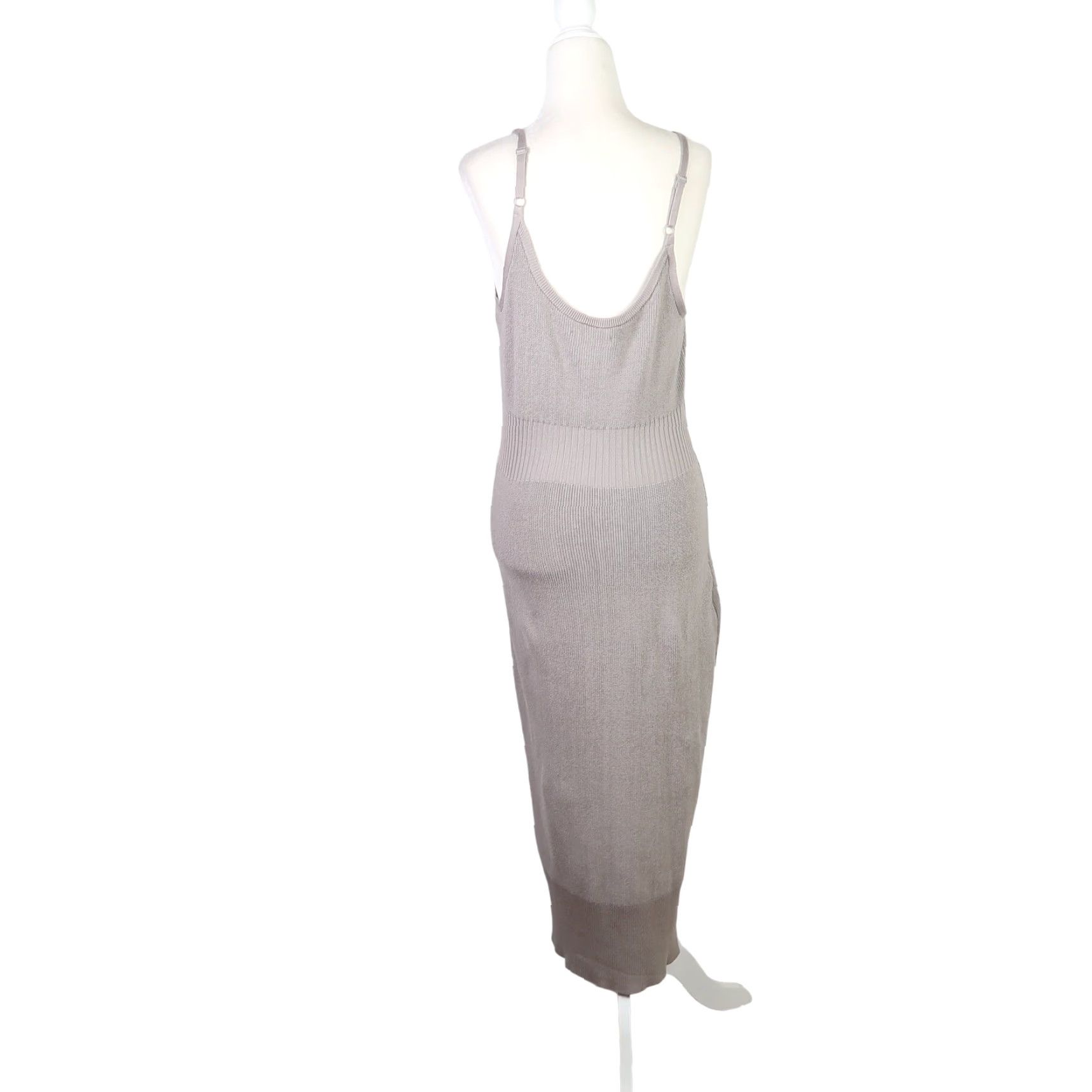 Vintage VINTAGE Freshman 1996 taupe grey ribbed knit sweater tank midi dress L Women Sleeveless Midi 46" Rayon Polyester Size L / US 10 / IT 46 - 4 Thumbnail