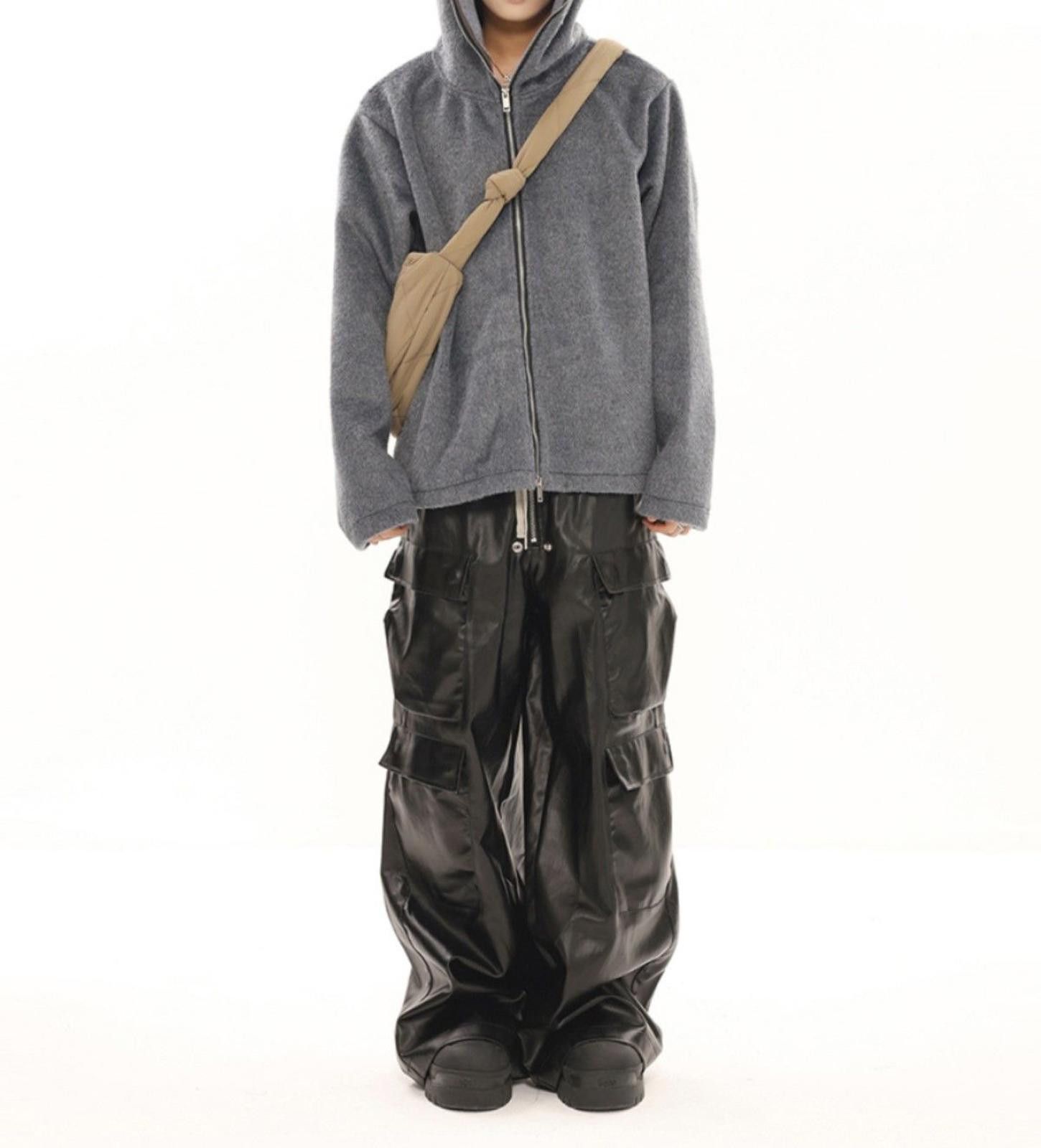 Japanese Brand Baggy Multi Pocket Faux Leather Jeans Size US 28 / EU 44 - 4 Thumbnail