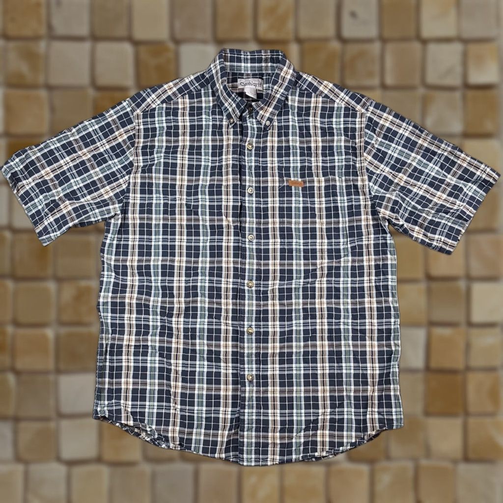 Carhartt VINTAGE Carhartt Blue Plaid Short Sleeve Preppy Size L Button Up Collared Work Shirt Size US L / EU 52-54 / 3 - 1 Thumbnail