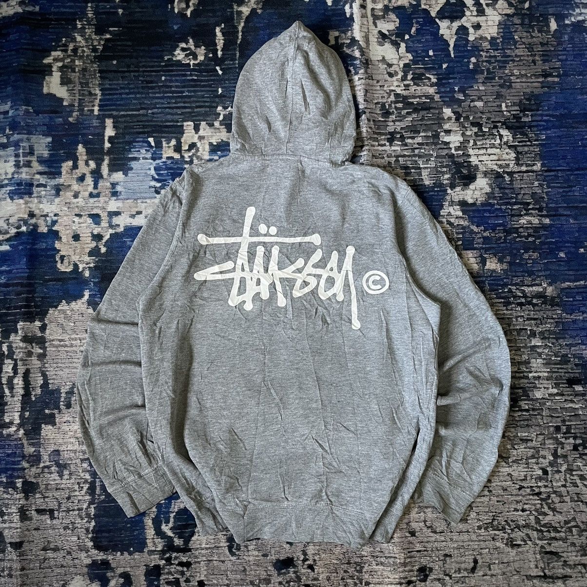 Vintage Y2k Stussy Big Logo Zip Up Hoodie Grey M