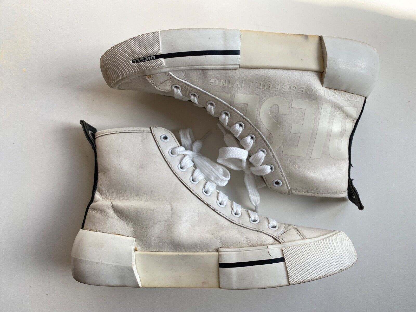 Diesel White Leather High Top Sneakers size 7