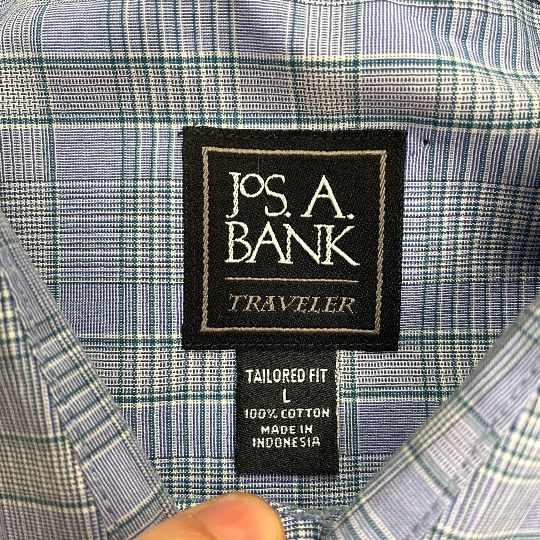 Jos. A. Bank Jos. A. Bank Traveller Tailored Fit Dress Shirt Men L Blue Plaid Cotton Work Shirt Size 42R - 6 Thumbnail