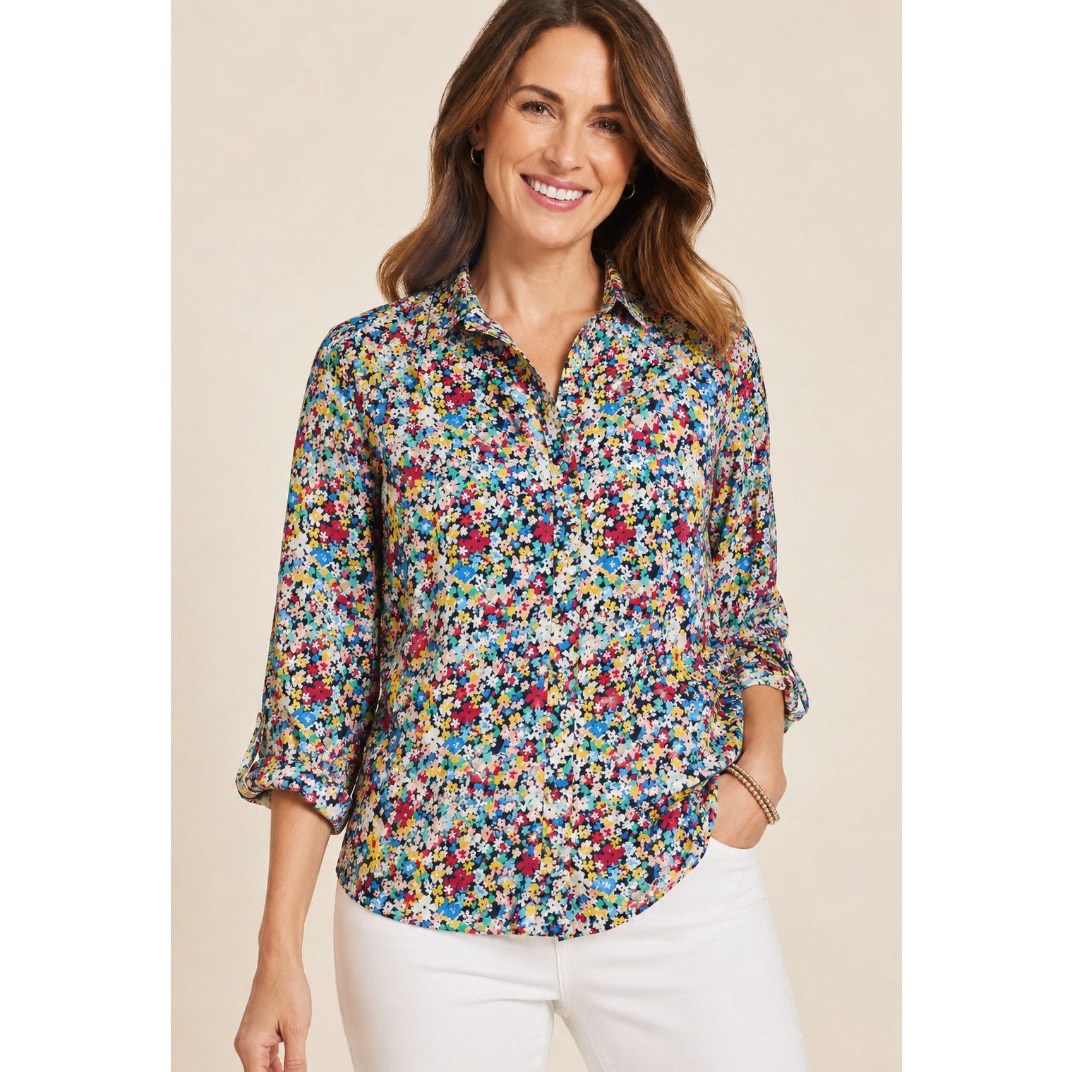 Talbots Talbots Floral Button Down Lng Sleeve Ruffle Collar Blouse,M Size M / US 6-8 / IT 42-44 - 1 Thumbnail