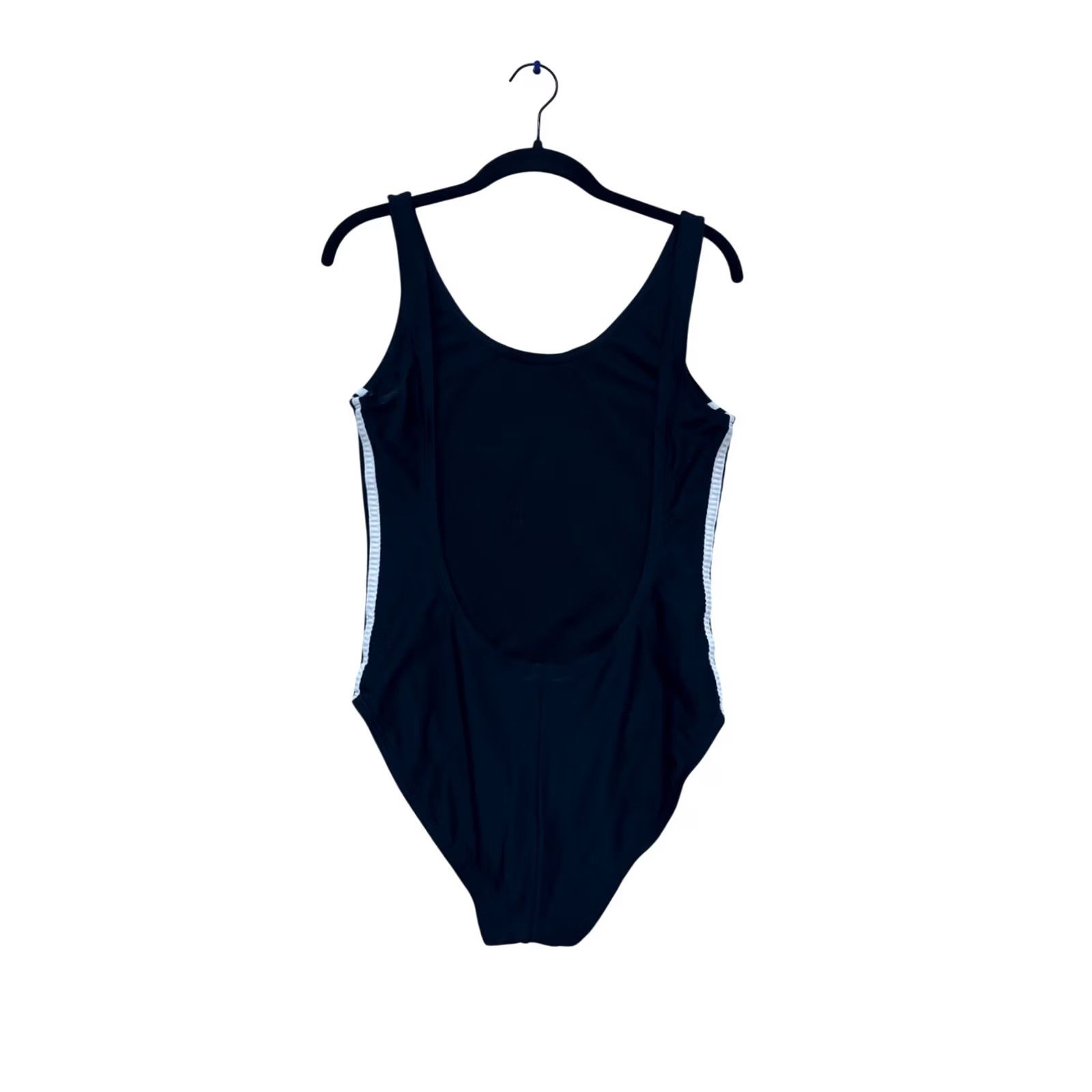 Adidas Adidas One Piece Swimsuit Black White Striped Logo Womens L Size ONE SIZE - 2 Thumbnail