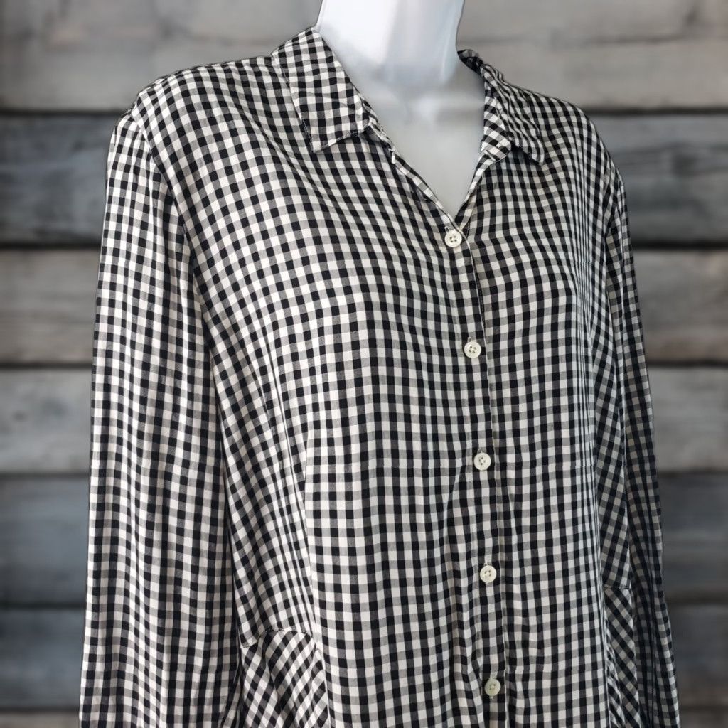 J. Jill J. Jill Womens Button Front Shirt XL Black Gingham Rayon Long Sleeve Shirt Womens XL Black Gingham Button-Up Size XL / US 12-14 / IT 48-50 - 1 Thumbnail