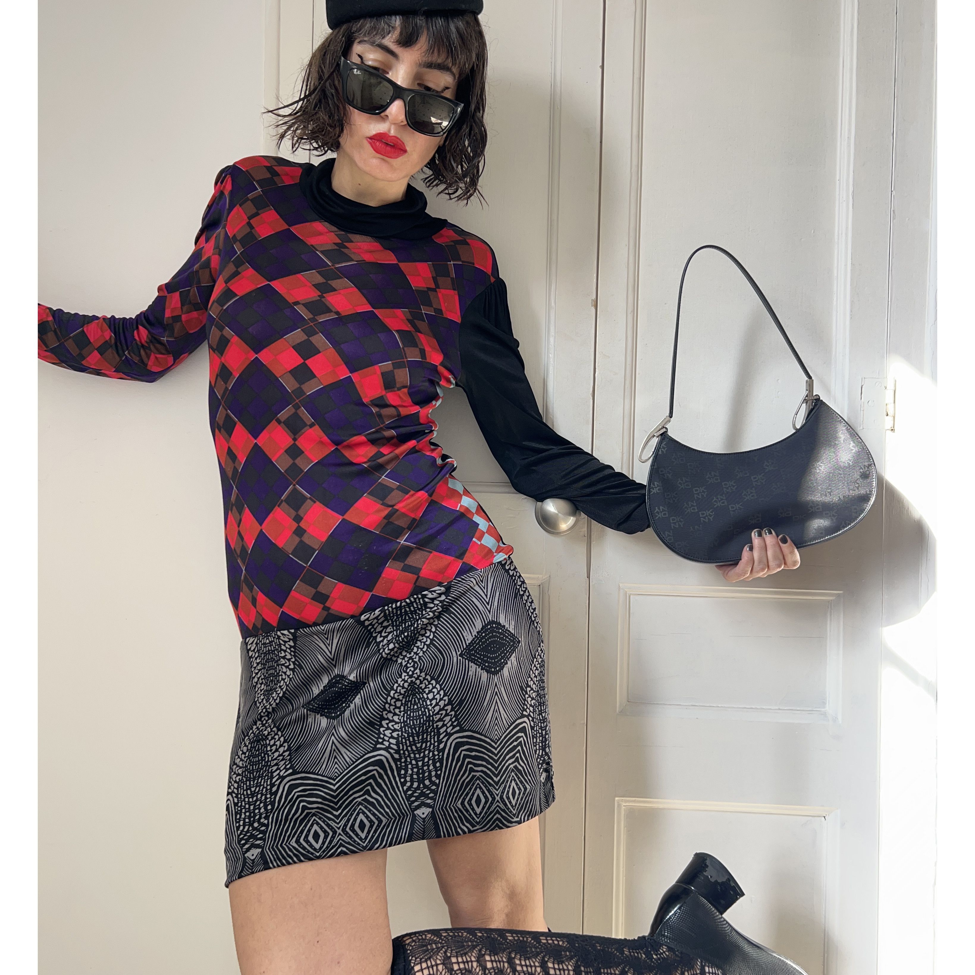Custo Barcelona Custo Barcelona Y2K Argyle Abstract Mini Dress Size L / US 10 / IT 46 - 4 Thumbnail