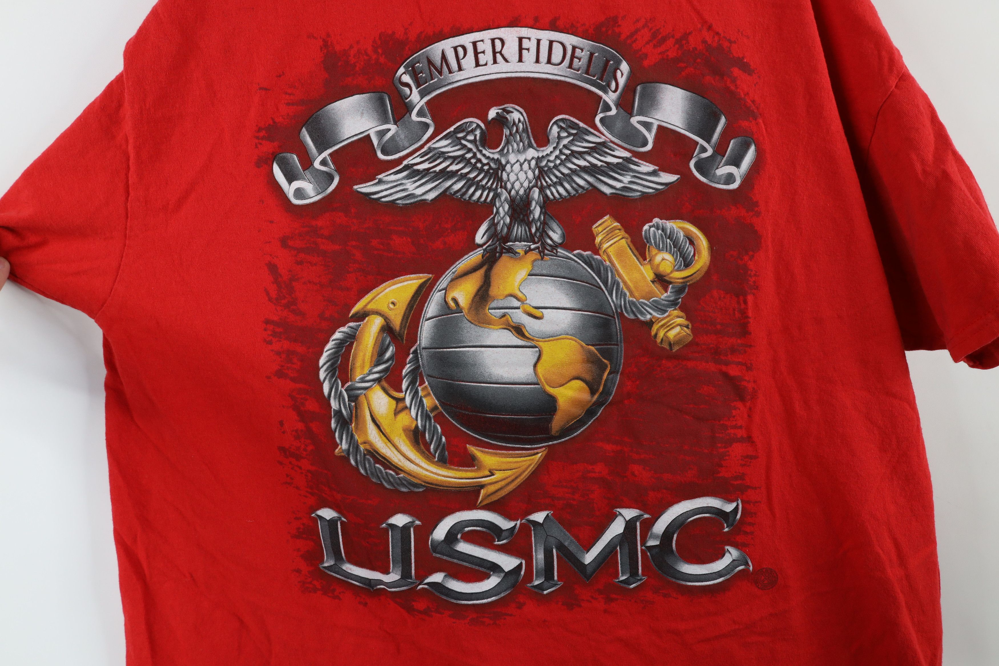 Vintage Vintage 90s Out USMC Marines Iron Sword T-Shirt Red Cotton Size US XL / EU 56 / 4 - 6 Thumbnail