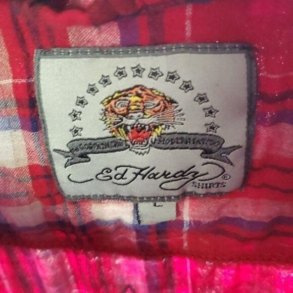 Ed Hardy Ed Hardy Embroidered Skull & Eightball Red Plaid Casual Butt Size US L / EU 52-54 / 3 - 4 Thumbnail