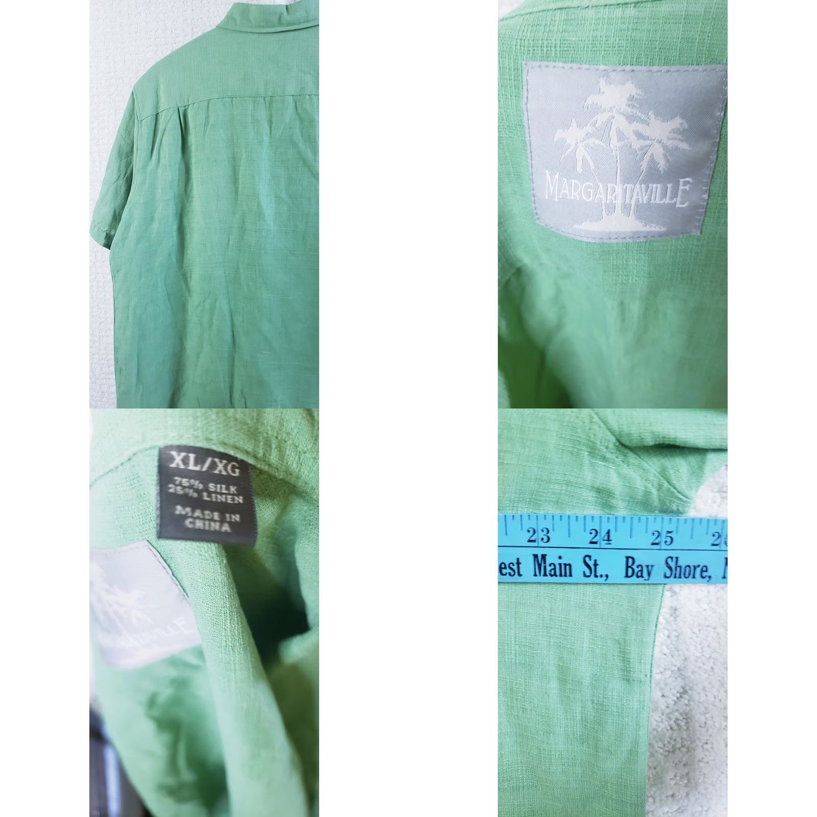 Vintage Margaritaville Mens Green Short Sleeve Button Up Shirt Sz XL 75% Silk 25% Linen Size US XL / EU 56 / 4 - 8 Thumbnail