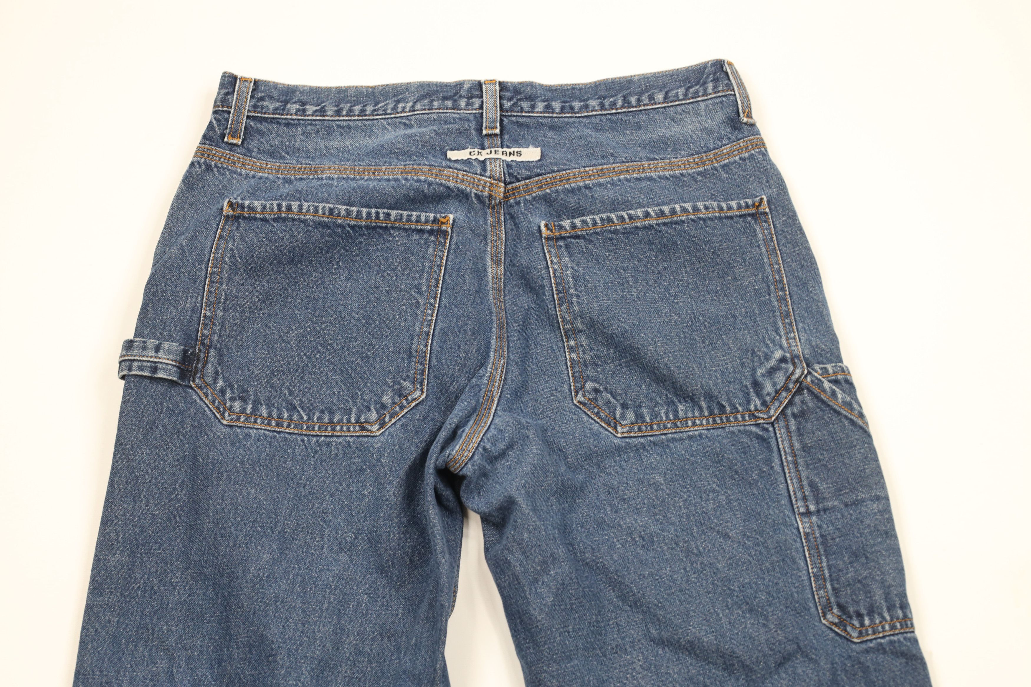 Calvin Klein × Vintage Vintage 90s Calvin Klein Spell Out Wide Leg Dungaree Jeans Size US 31 - 10 Thumbnail
