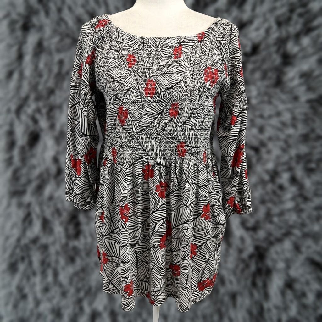 J. Jill J. Jill Floral Peasant Blouse Medium Multicolor 3/4 Sleeve Off Shoulder Tunic Top Women Size L / US 10 / IT 46 - 1 Thumbnail