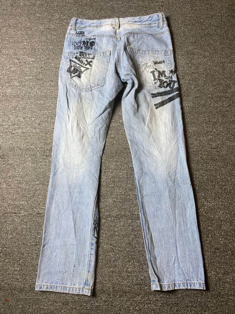 Japanese Brand Vintage Pink Latte Destroyed Embroidered Jeans (149) Size US 28 / EU 44 - 2 Thumbnail