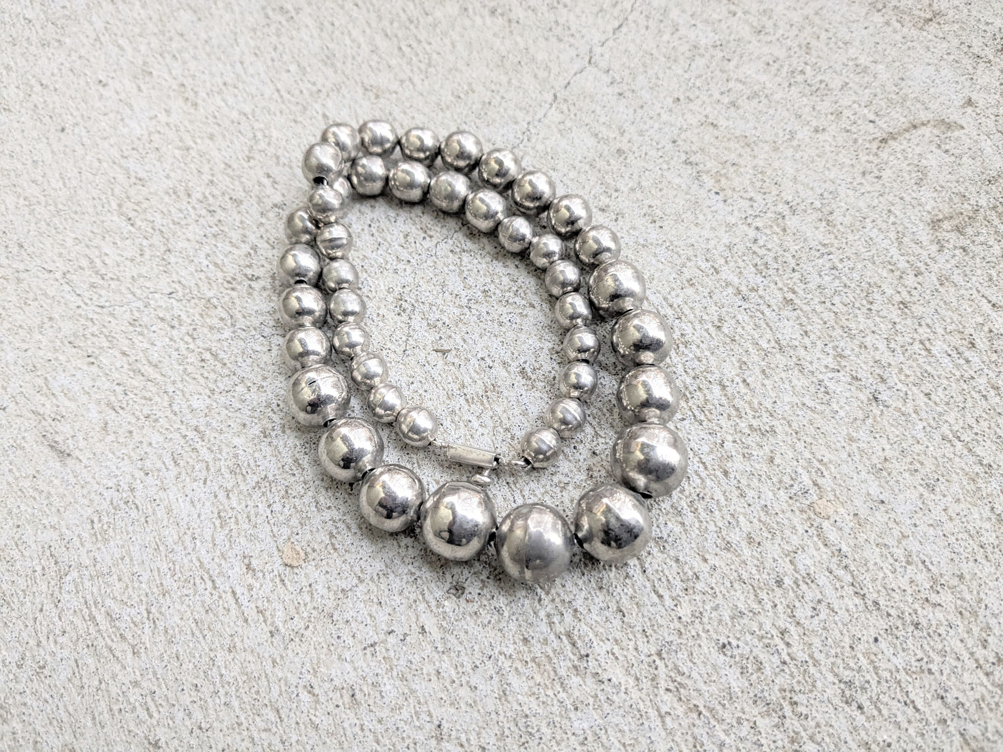 Sterling Silver Sterling Silver Necklace Ball Round Graduated Beads 18" Size ONE SIZE - 3 Thumbnail