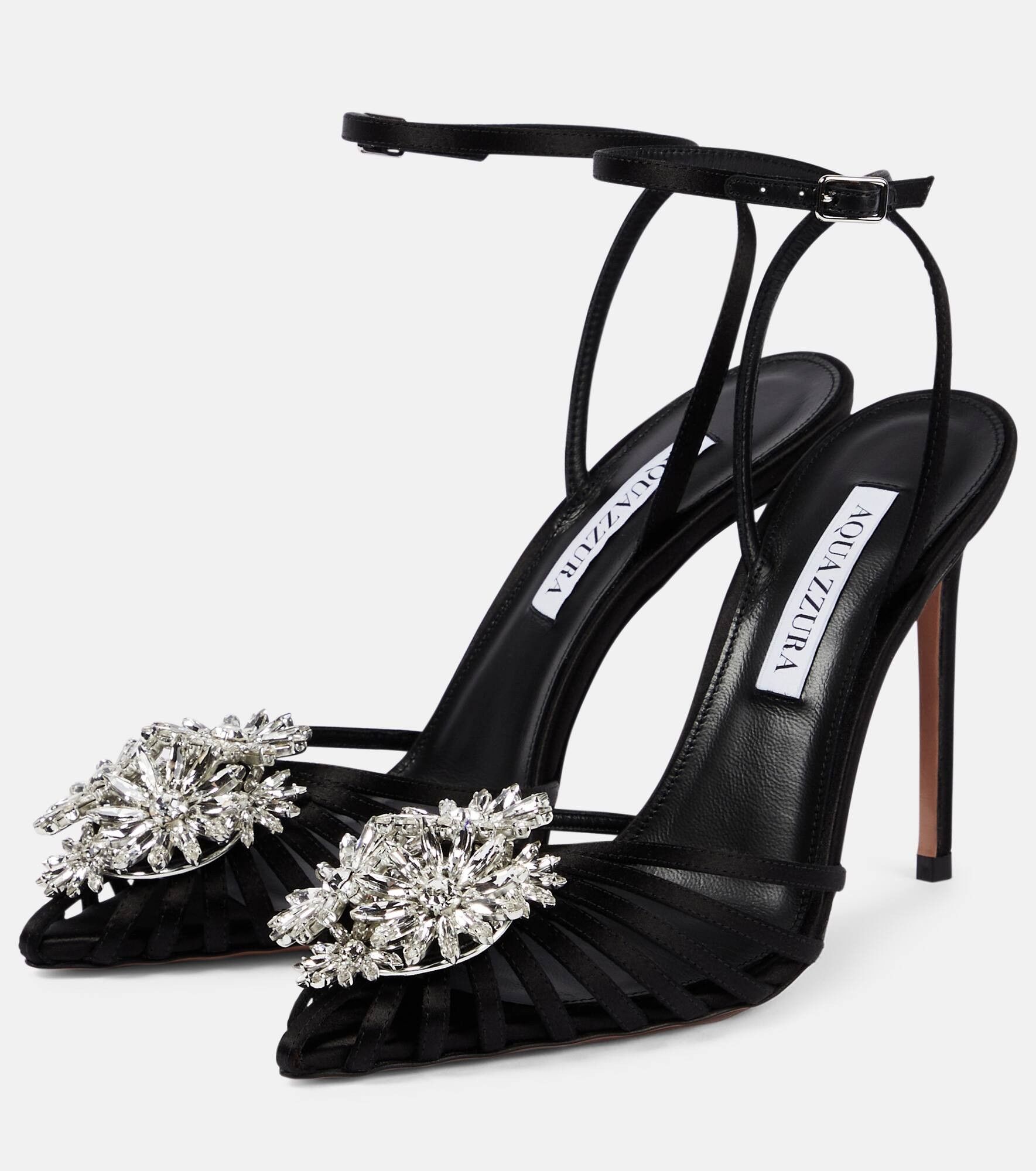 Aquazzura o1y0725 Ankle Strap Sandals in Black/Silver Size US 6 / IT 36 - 2 Thumbnail