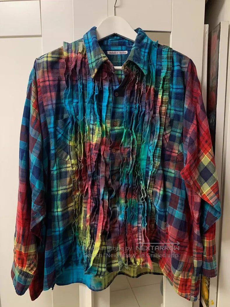 Needles Needles Flannel Large Plaid Patchwork Shirt Rainbow Tie-Dy Size US L / EU 52-54 / 3 - 1 Thumbnail