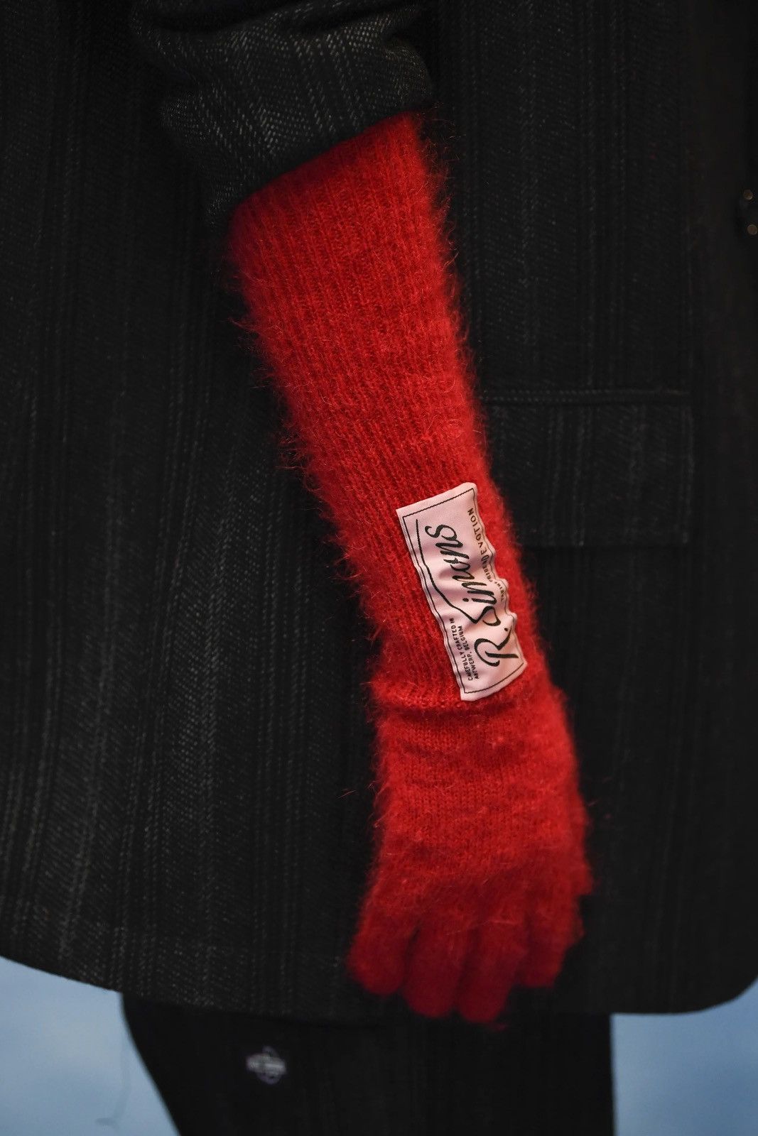 Raf Simons Red Mohair Long Logo Gloves