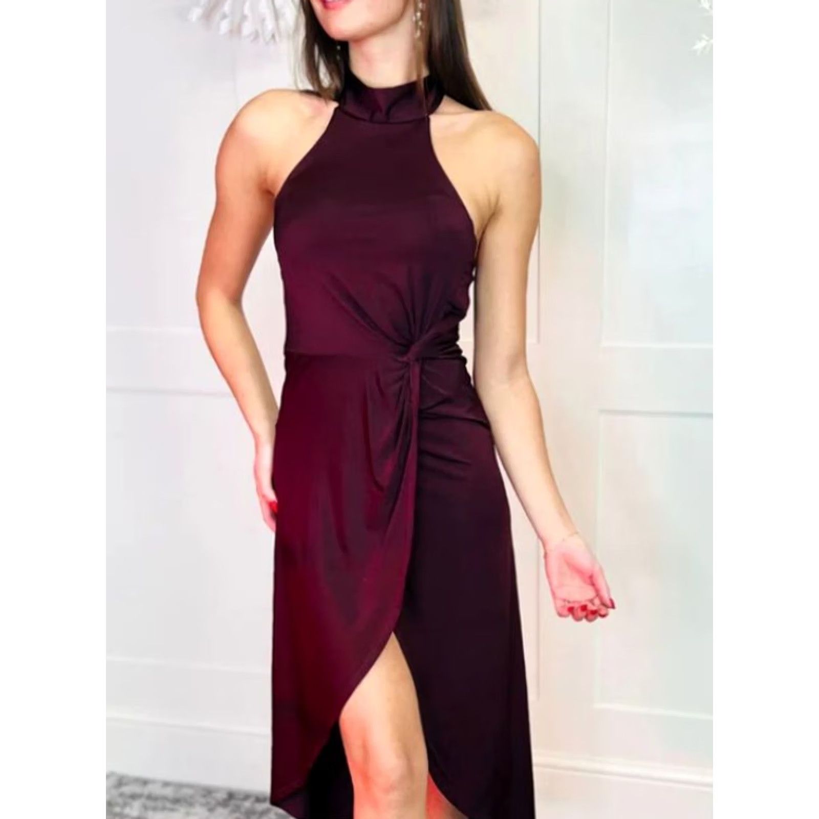 Ted Baker Ted Baker Womens Dress Halter Neck Knee Length Red 6 UK Betyel Dress Front Slit Size M / US 6-8 / IT 42-44 - 3 Thumbnail