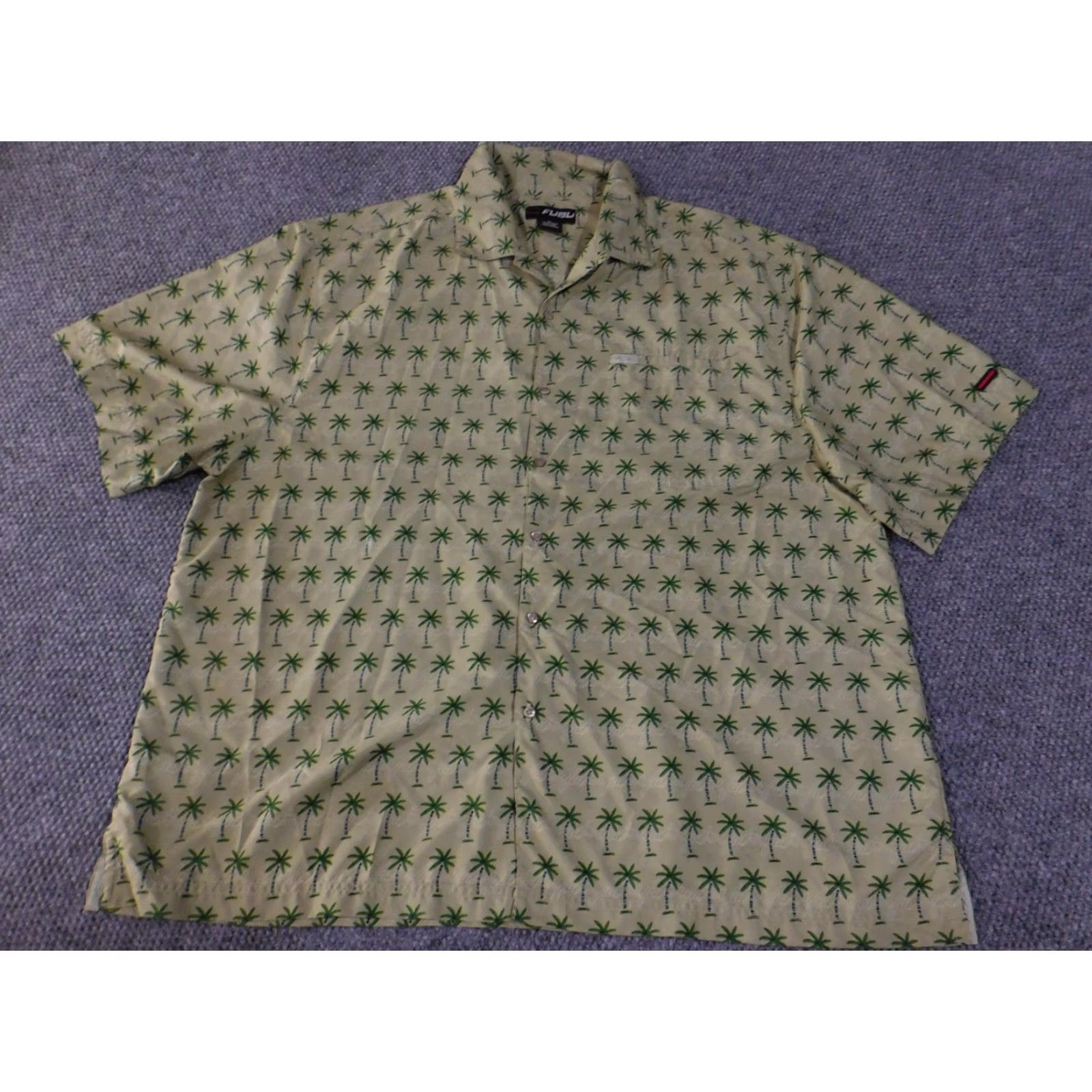 Fubu FUBU Shirt Mens 3XL Beige Green Palm Tree Hawaiian Aloha Button Up Short Sleeve Shirt Size US XXL / EU 58 / 5 - 3 Thumbnail