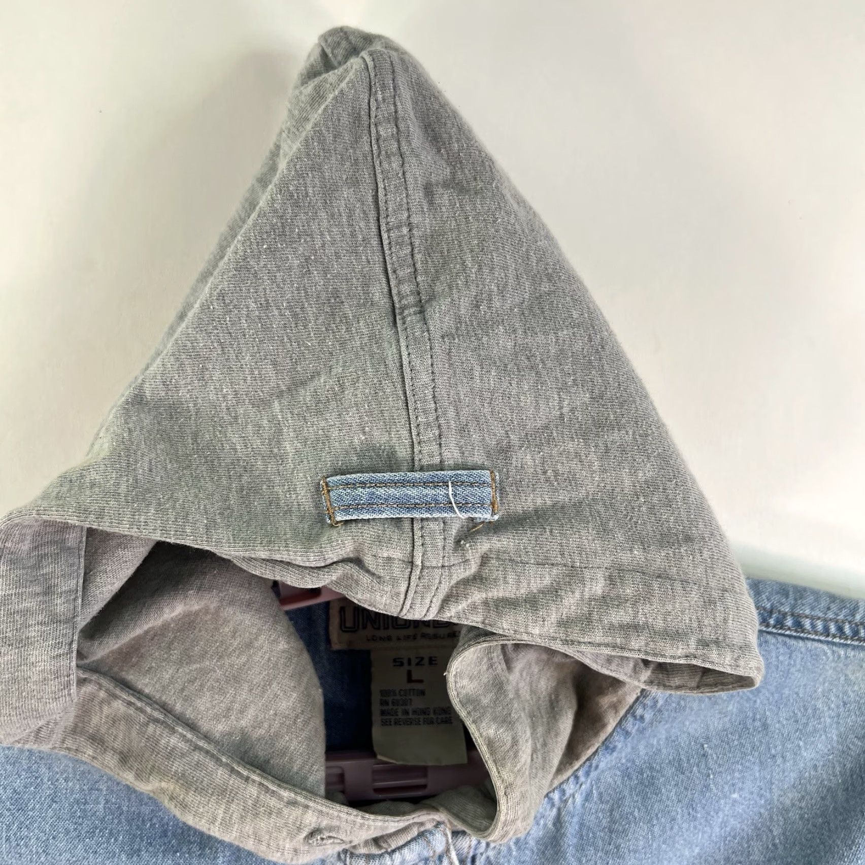 Vintage VINTAGE Union Bay Denim Hoodie Mens Size L Blue 90s Retro High Neck Button Embroidered Logo Size US L / EU 52-54 / 3 - 4 Thumbnail