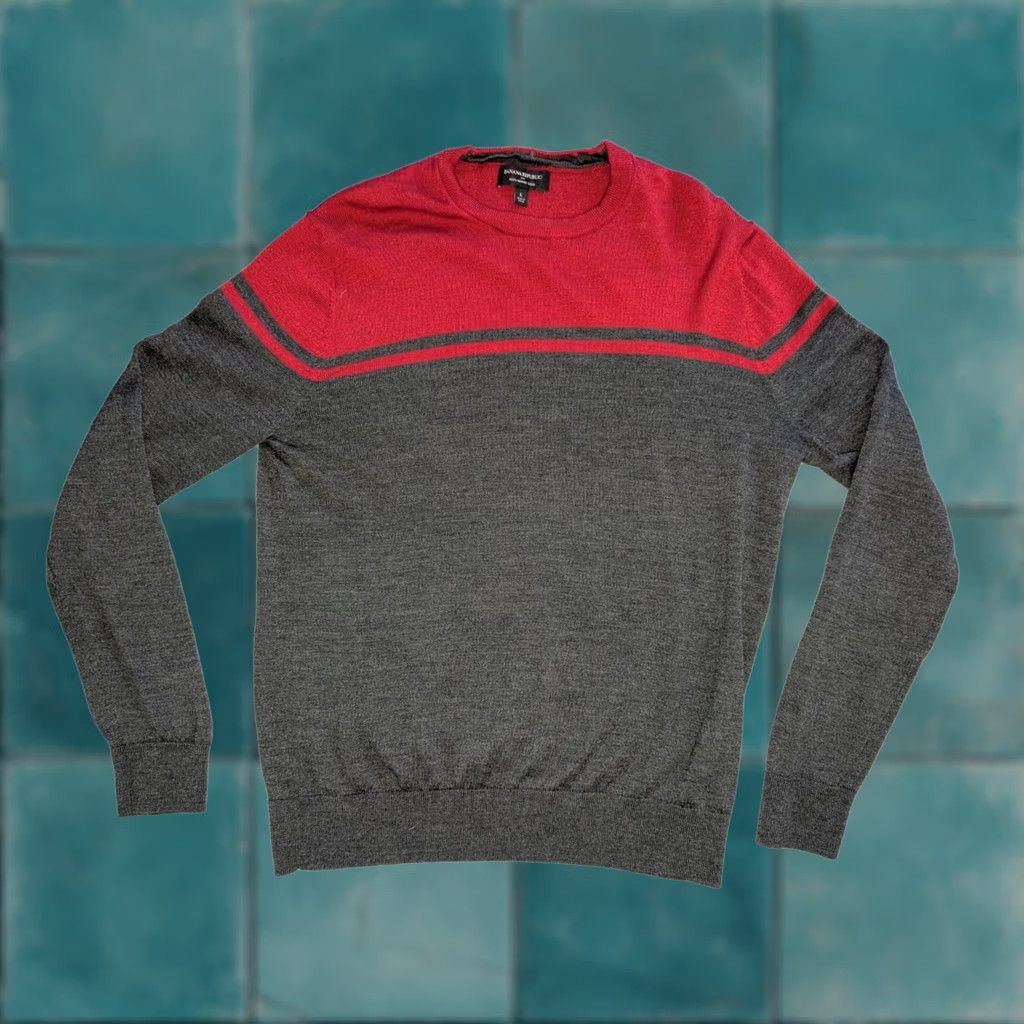 Banana Republic Banana Republic Men’s Merino Wool Sweater Large Black Charcoal Gray Red Striped Shirt Size US L / EU 52-54 / 3 - 1 Thumbnail