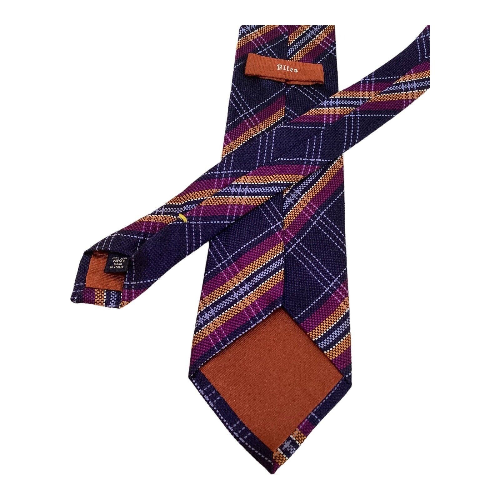 Altea ALTEA Purple PLaids & Cheks Silk Tie Hand Made In Italy W: 3 Size ONE SIZE - 4 Thumbnail