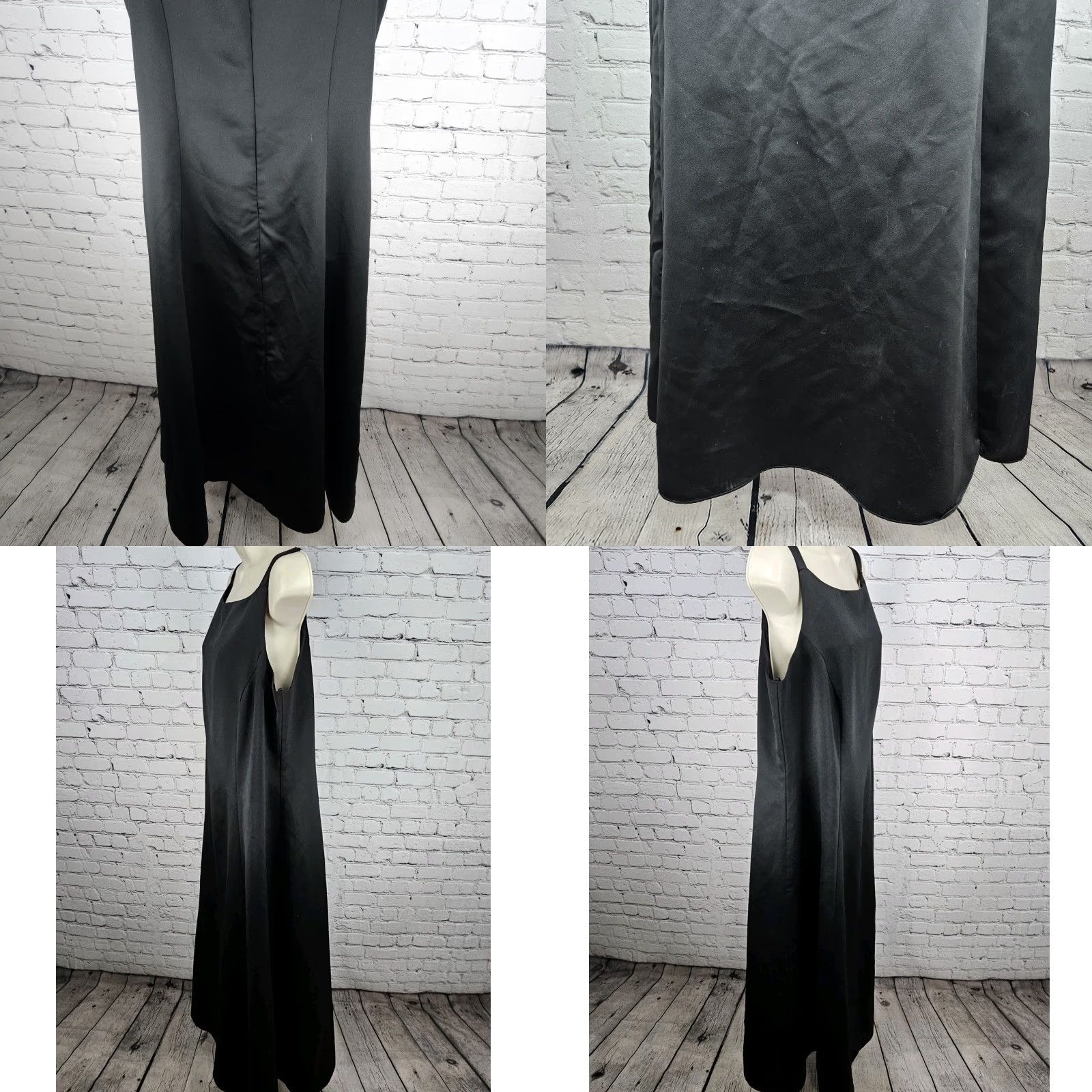 Vintage VTG Betsy & Adam Black Satin Strappy Lined Classic Sheath Maxi Dress USA 16W Size XXL / US 16-18 / IT 52-54 - 8 Thumbnail