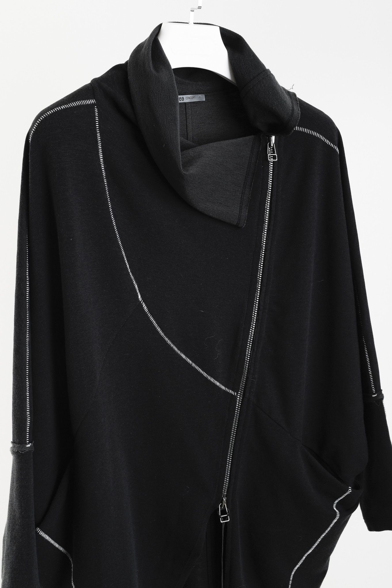 Other Crea Concept Dark Charcoal Jersey Asymmetrical Zip Coatigan Size S / US 4 / IT 40 - 3 Thumbnail