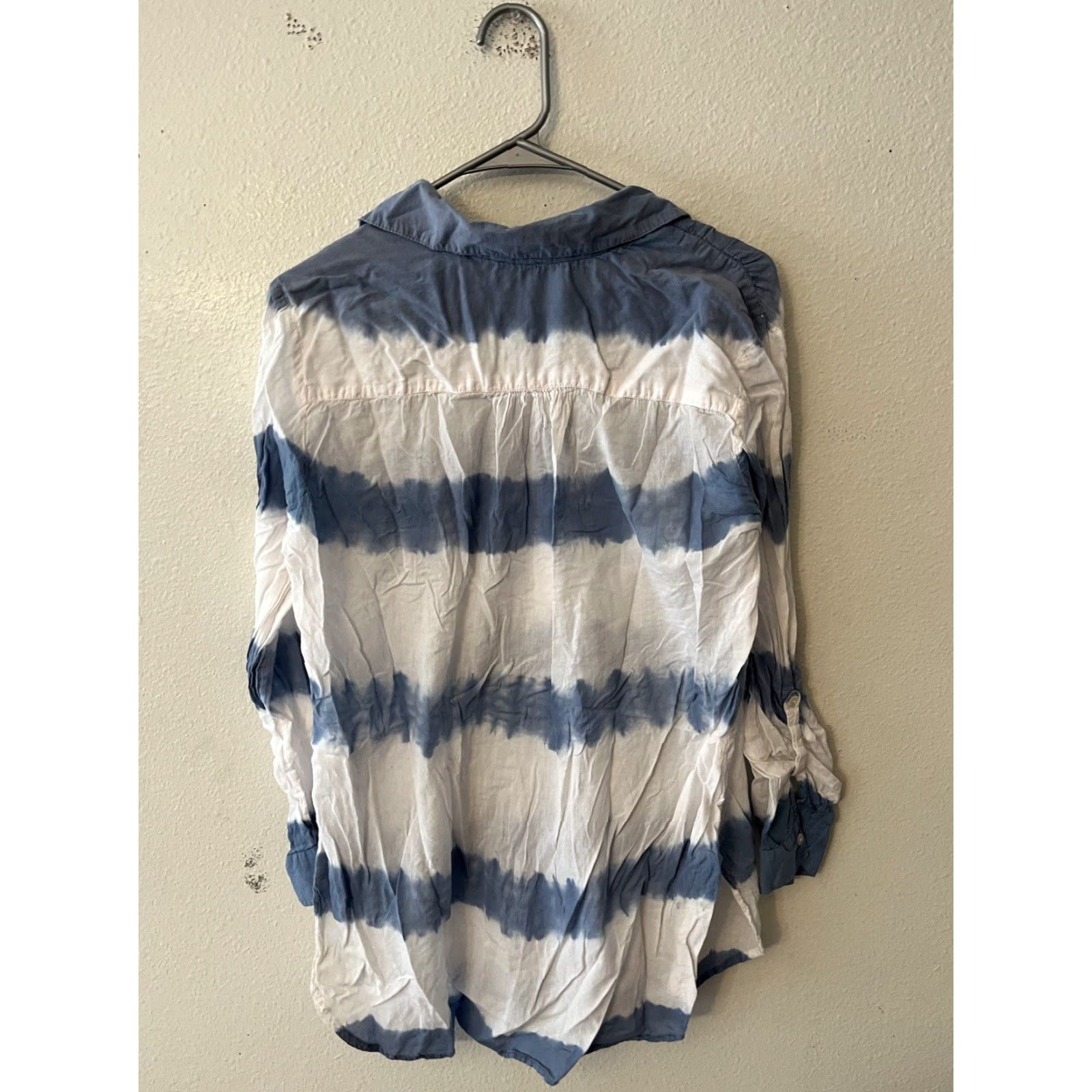 Vintage Chico’s Tie-Dye Stripe Shirt Womens Tunic Shirt Blue 2 Button Front Collared Long Sleeve Casual Size XS / US 0-2 / IT 36-38 - 3 Thumbnail