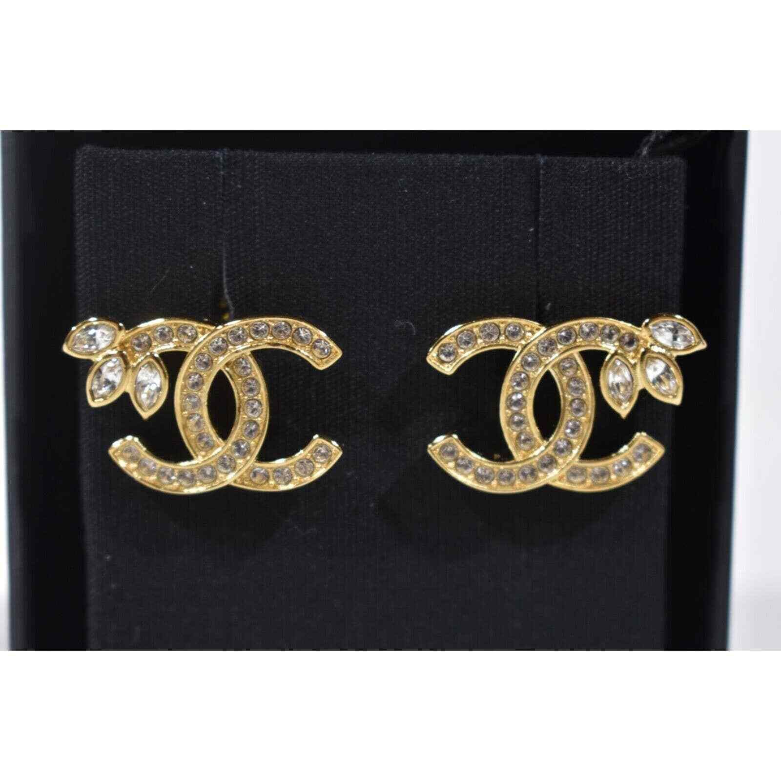 Chanel Chanel Gold And Crystal Statement Stud Classic Earrings Size ONE SIZE - 1 Thumbnail