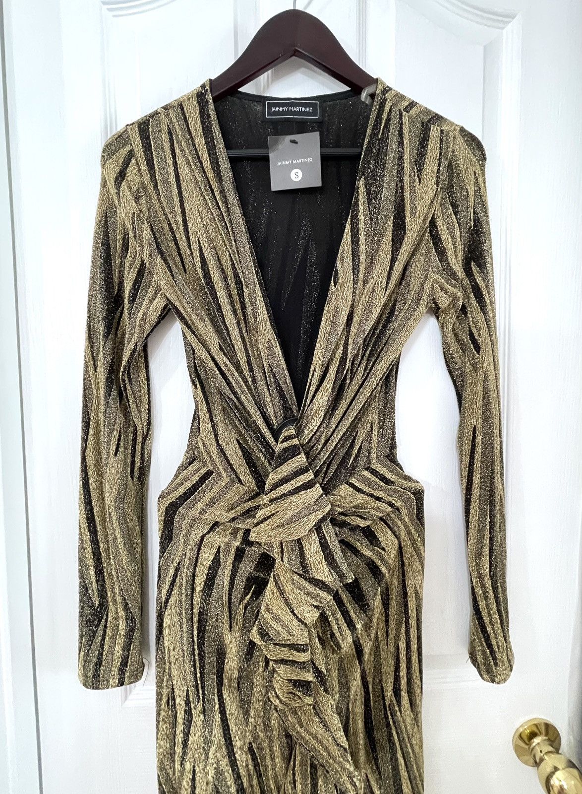 Other Gold & Black V- Neck Bodycon Dress For Night Out Size S / US 4 / IT 40 - 4 Thumbnail