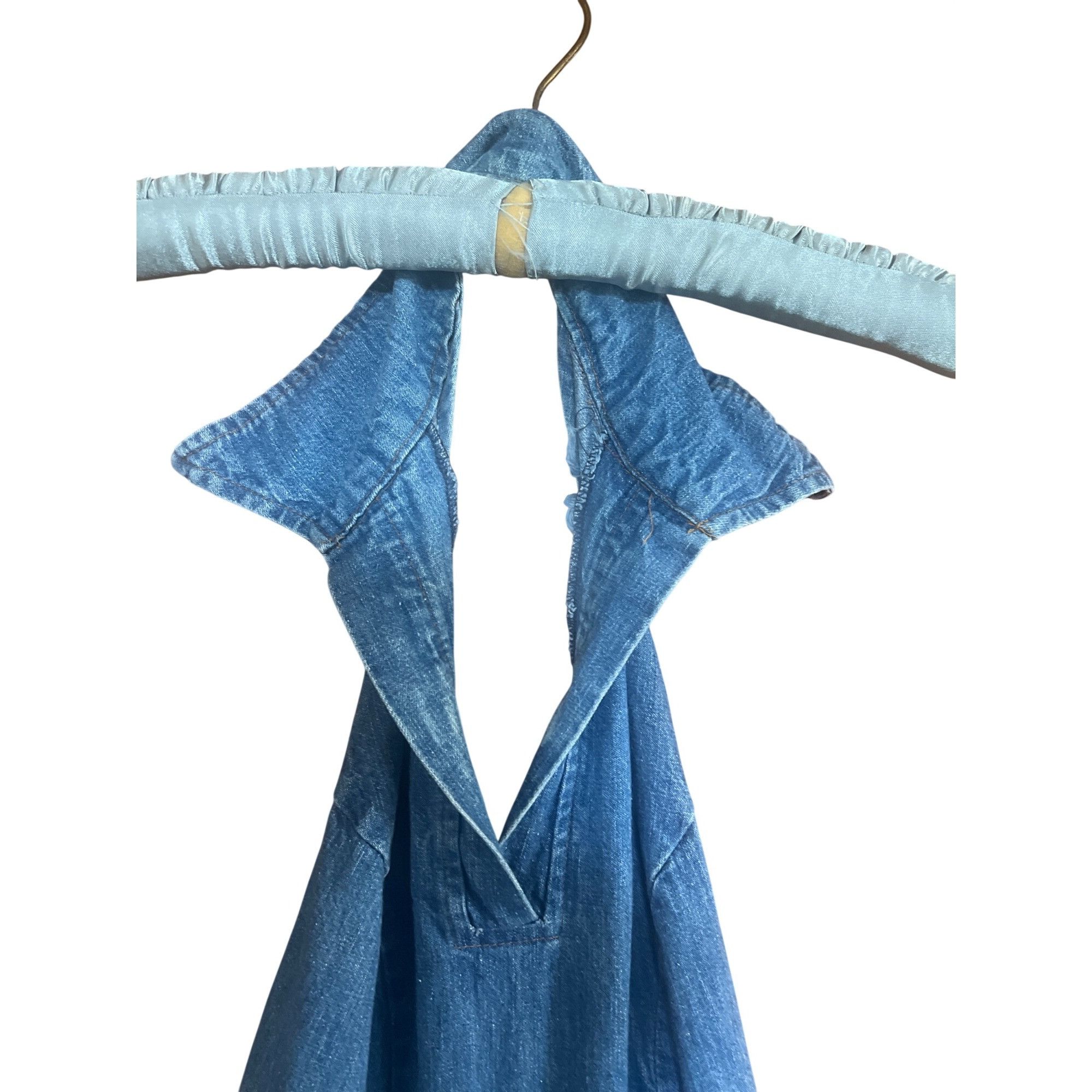 Vintage Vintage 70's Denim Halter Jumpsuit With Open Back & Wide-Leg Size 26" / US 2 / IT 38 - 3 Thumbnail