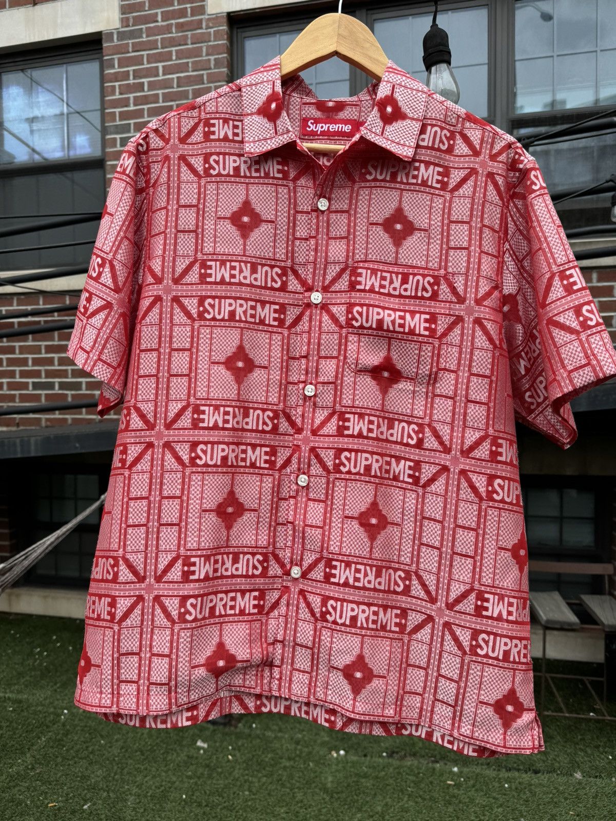 Supreme Supreme Tray Jacquard S/S Shirt Red Small SHIPS ASAP | Grailed