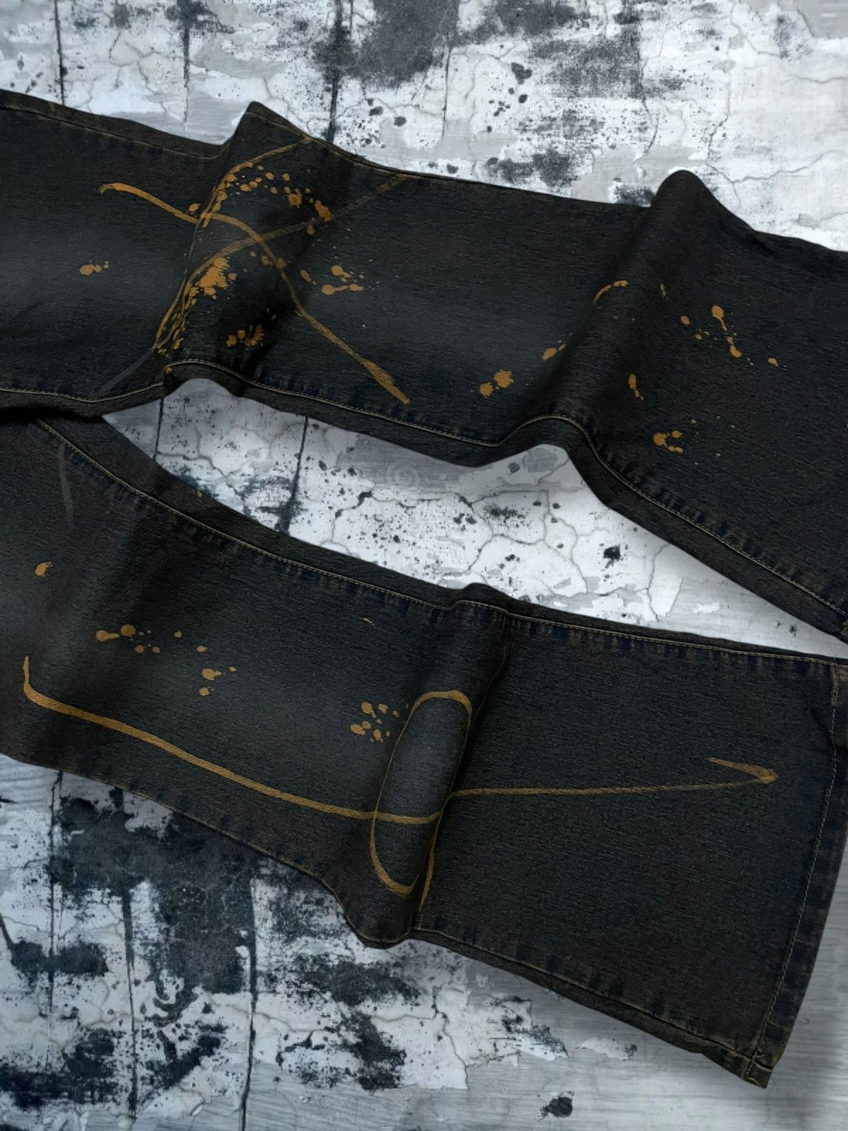 VTG Japan Designer Haphazard Flared Art Splash Bleach Denim