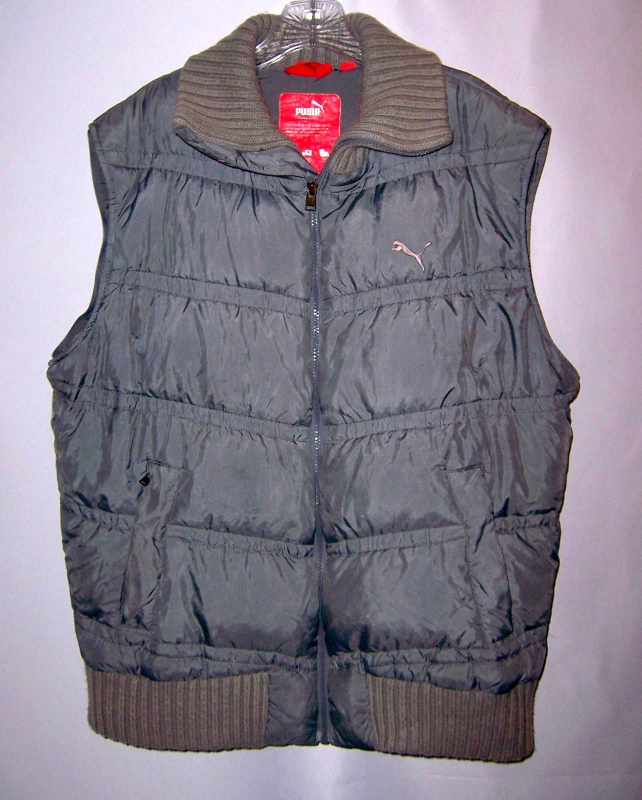 Puma Vintage Puma Men's XL Down Puffer Jacket Knit Sleeves - Grey Size US XL / EU 56 / 4 - 7 Thumbnail