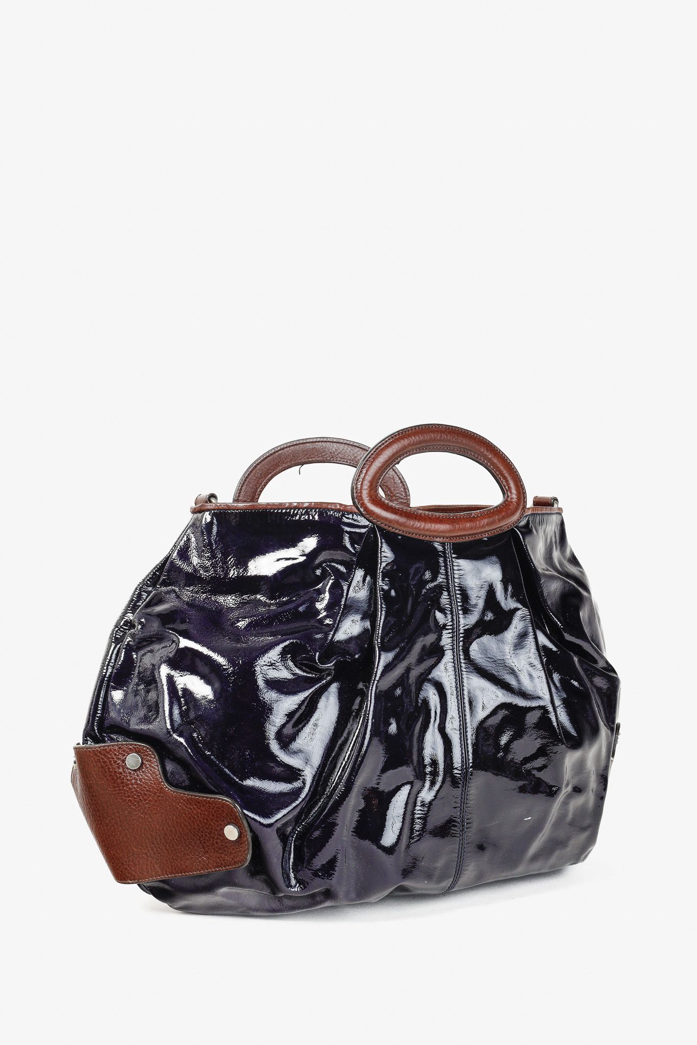 Marni Balloon Navy-Patent-Leather Trimmed Shoulder Bag