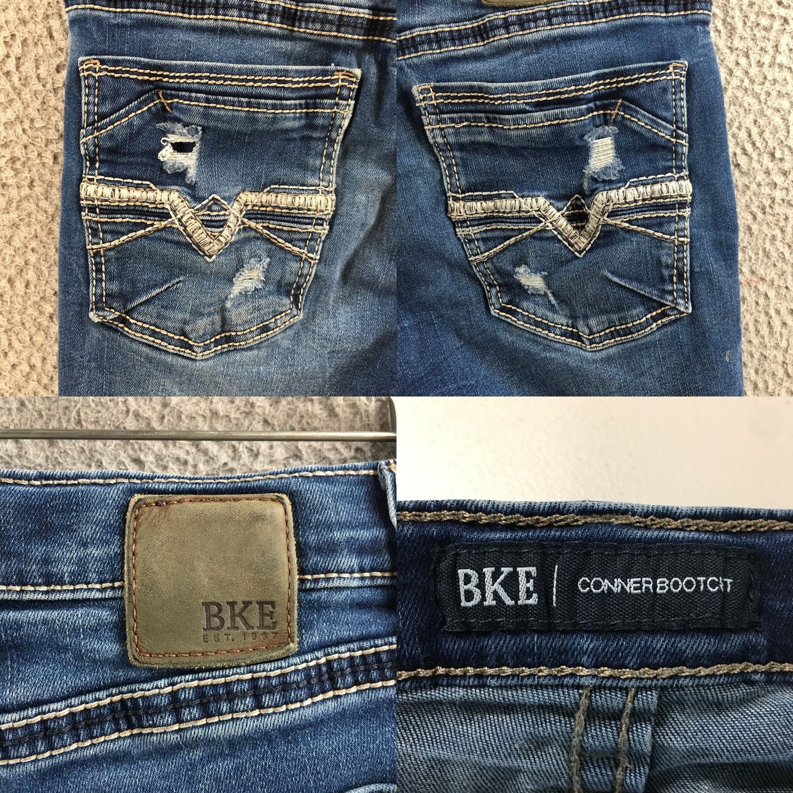 BKE BKE Conner Bootcut Jeans Womens 16 Tall Blue Denim Distressed Zip (Actual 28x31) - 5-Pocket Comfortable Buckle Buckle BKE Buckle? Size 38" / US 16 / IT 52 - 10 Thumbnail