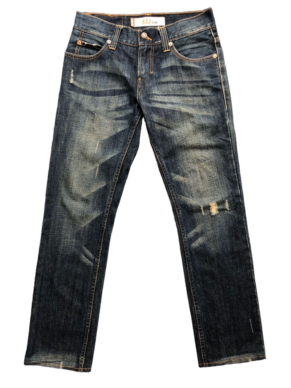 image of Levis x Vintage Size 31X29.5 Vintage Levi's 522 Slim Distressed Jeans in Blue, Men's