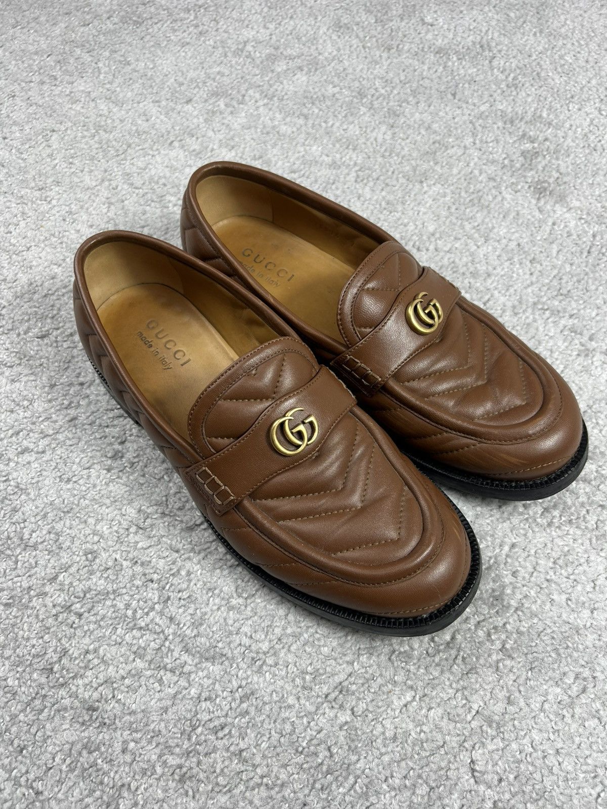 Gucci Gucci Brown Quilted Leather Marmont Loafers Size US 7 / EU 40 - 1 Thumbnail