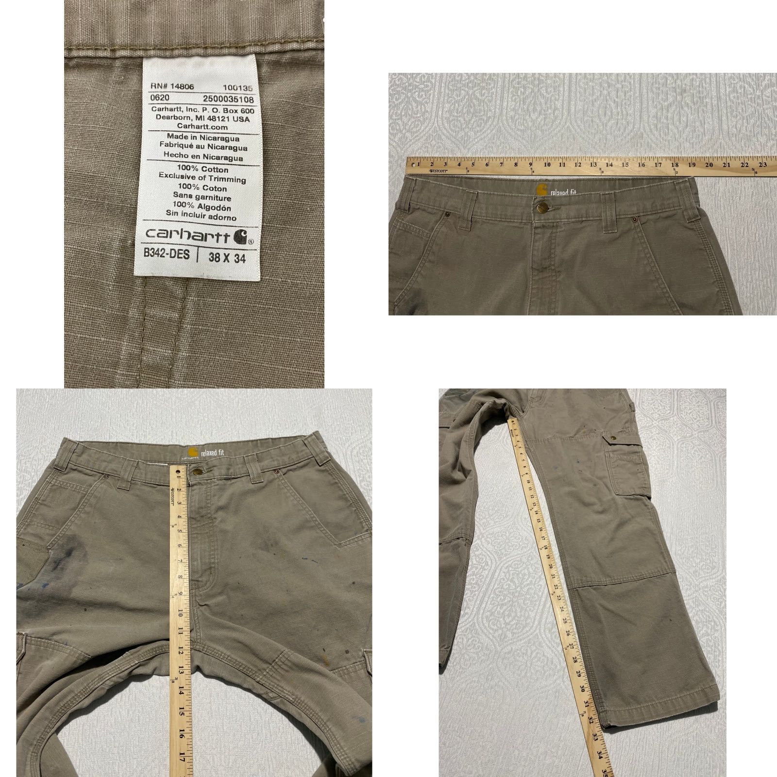 Carhartt VINTAGE Carhartt B342 Double Knee Relaxed Fit Ripstop Cargo Work Pants Tan Mens 38x34 Size US 38 / EU 54 - 8 Thumbnail