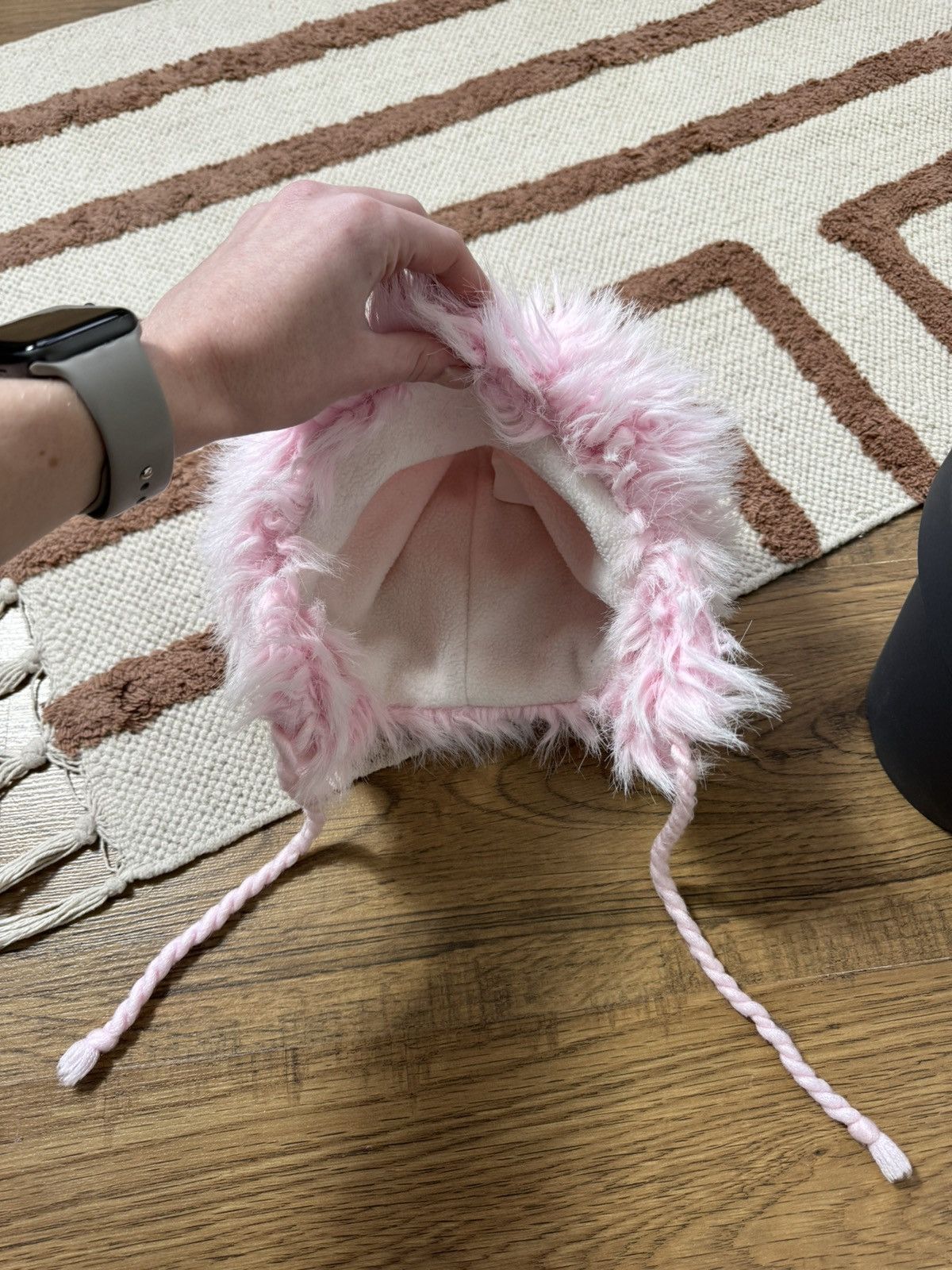 Vintage CUTE Y2K FLUFFY FUR MOHAIR USHANKA KNITTED PINK AVIATOR HAT Size ONE SIZE - 3 Thumbnail