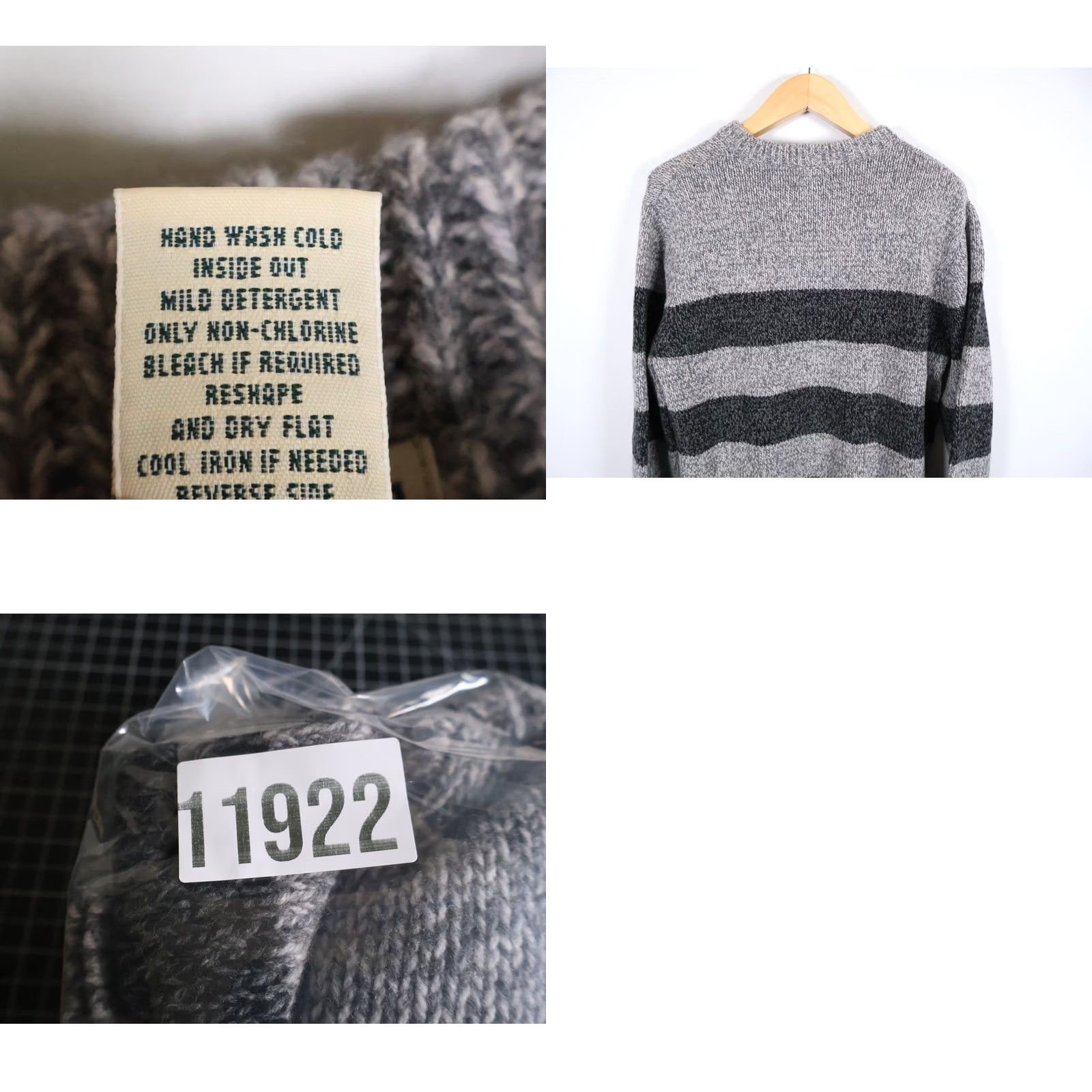 Vintage L.L. Bean Sweater Men's Large Gray Striped Heavyweight Crewneck Lambs Wool Size US L / EU 52-54 / 3 - 9 Thumbnail