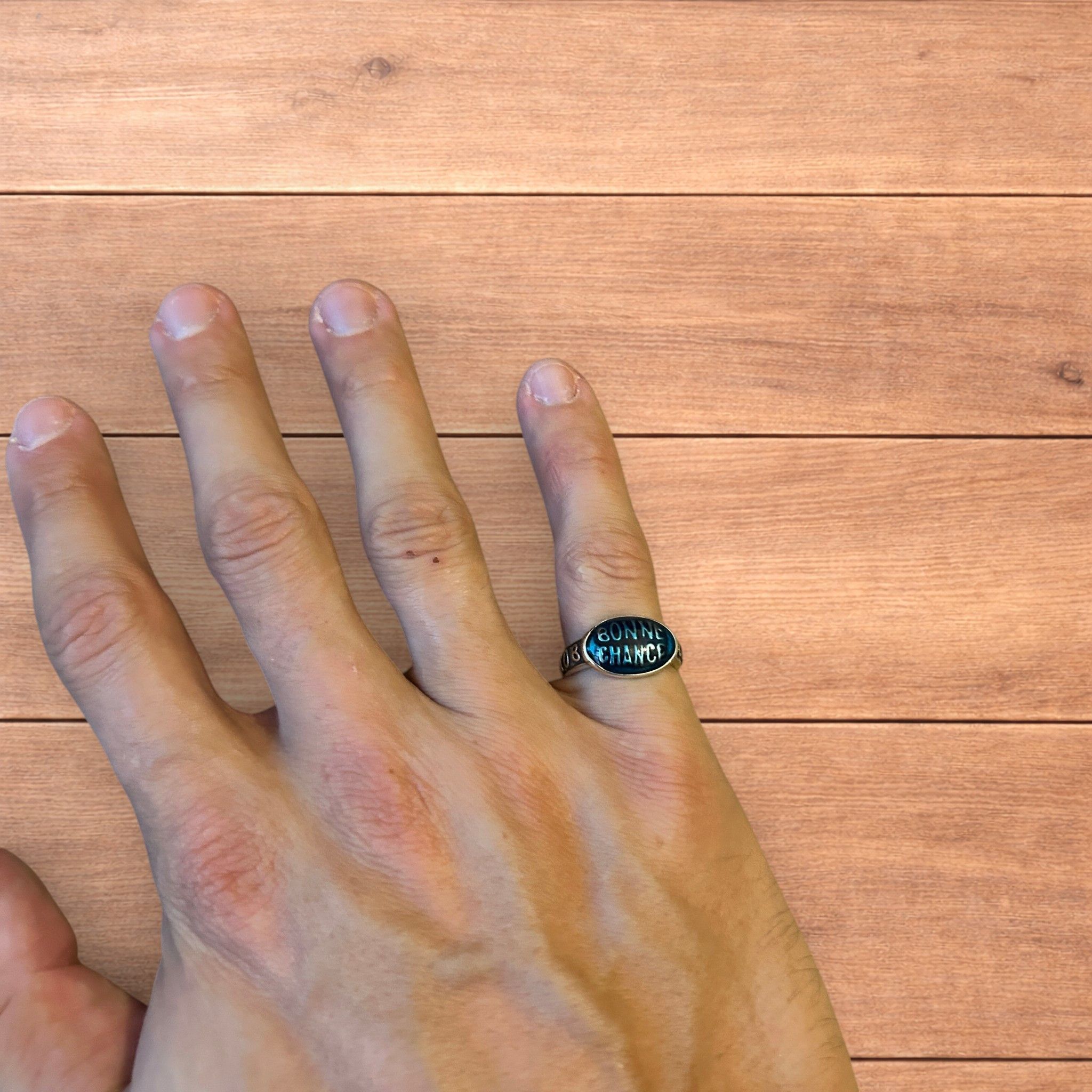 Japanese Brand Vintage style stainless steel Bonne Chance ring in silver. Size ONE SIZE - 2 Thumbnail